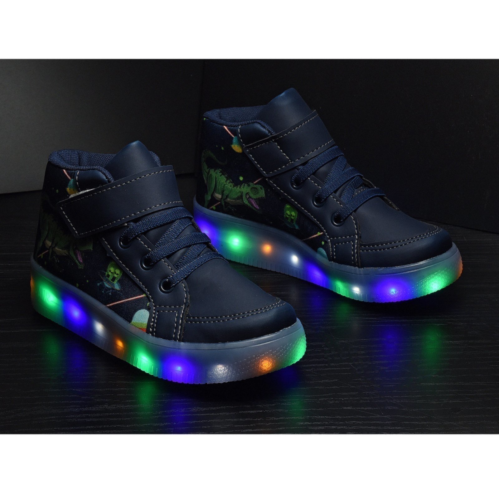Vista 3 Infantil - Tenis Masculino de Led Botinha Dinossauro Calce Facil Original + Chinelo + Brindes CALCADOS LGHT LIGHT azul marinho CALCADOS LGHT LIGHT azul marinho