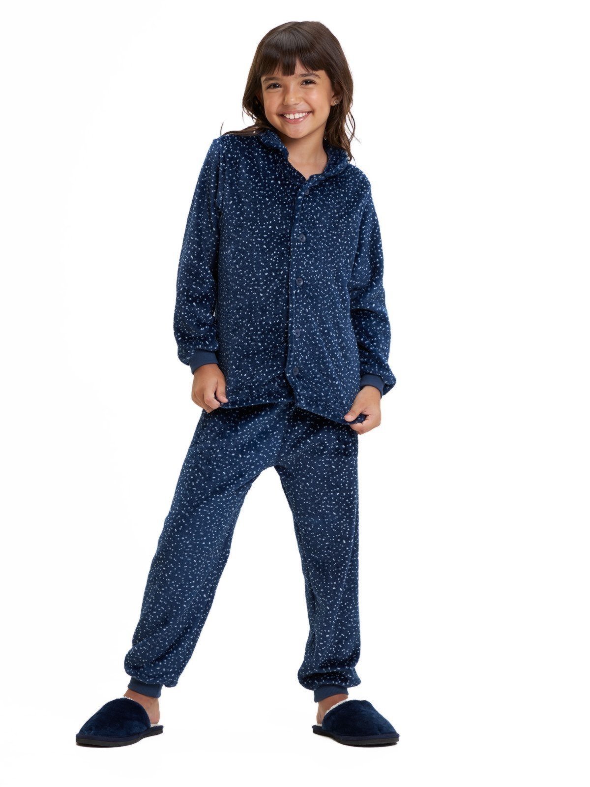 Pijama Americano Longo de Botão Unissex Magicamente Estrelado Azul