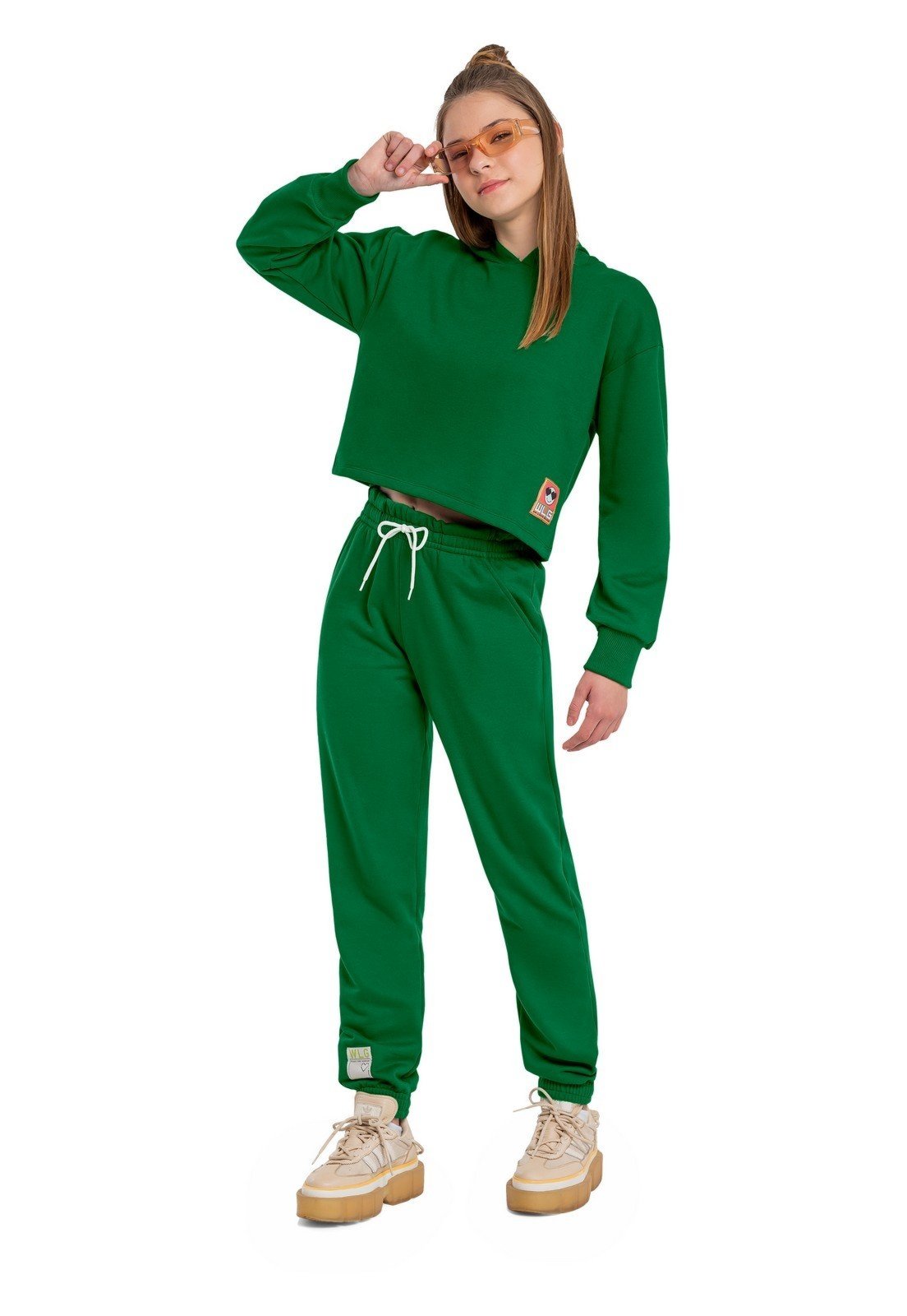 Infantil - Blusão Cropped com Capuz Juvenil para Menina Gloss Verde