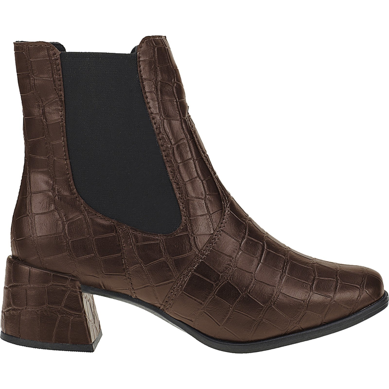 Bota Feminina Chelsea Salto Baixo Jeca Cano Curto Shekinah Elástico Calce Fácil Confortável Café