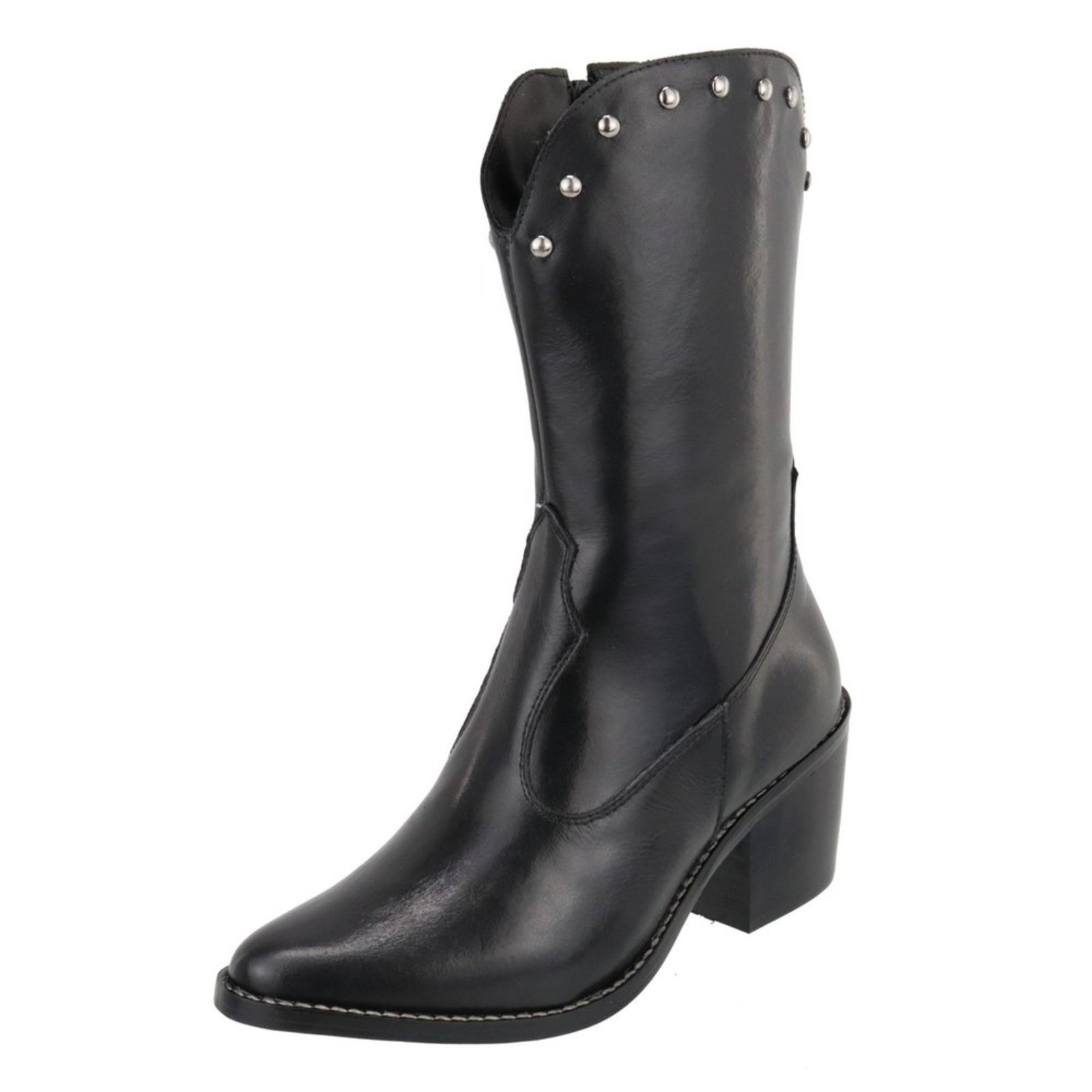 Bota em Couro Texana Western Cano Medio Bico Fino Country Couro Preto Kuento Shoes