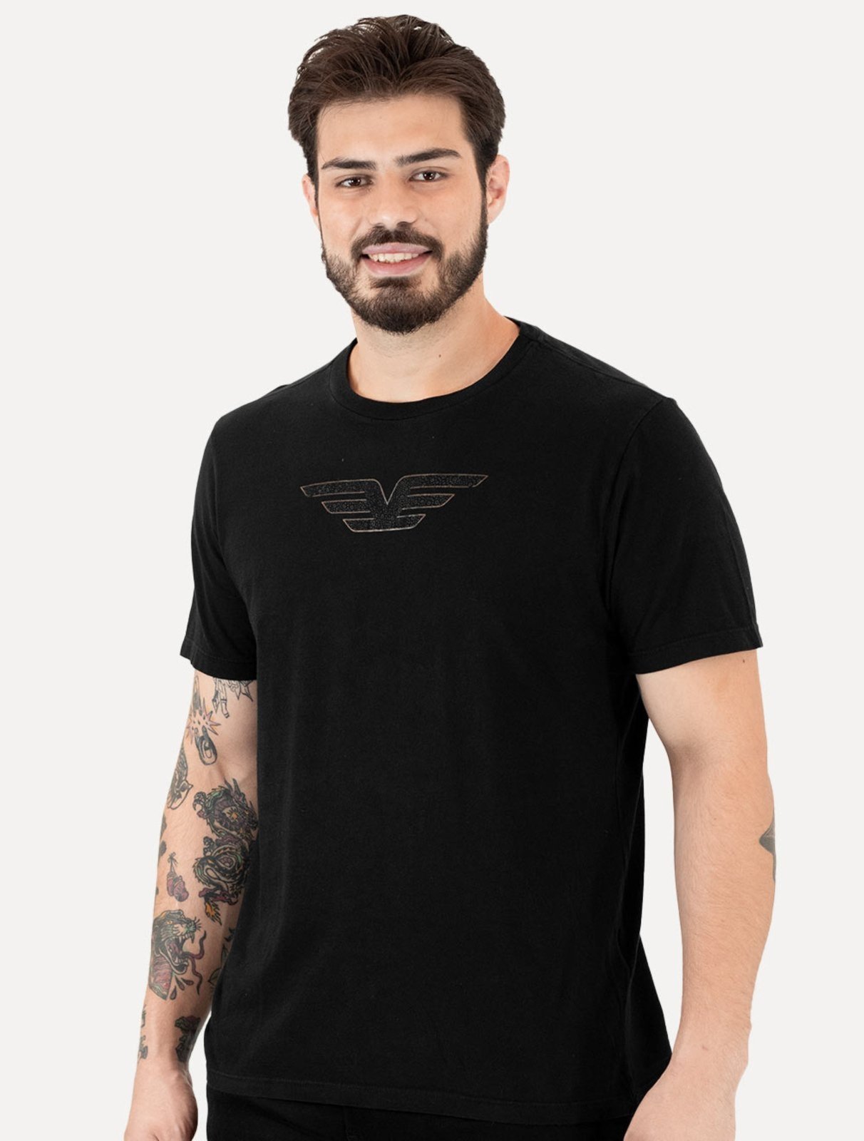 Vista 2 Camiseta Ellus Masculina Cotton Fine Easa Ray Classic Preta preto Ellus preto