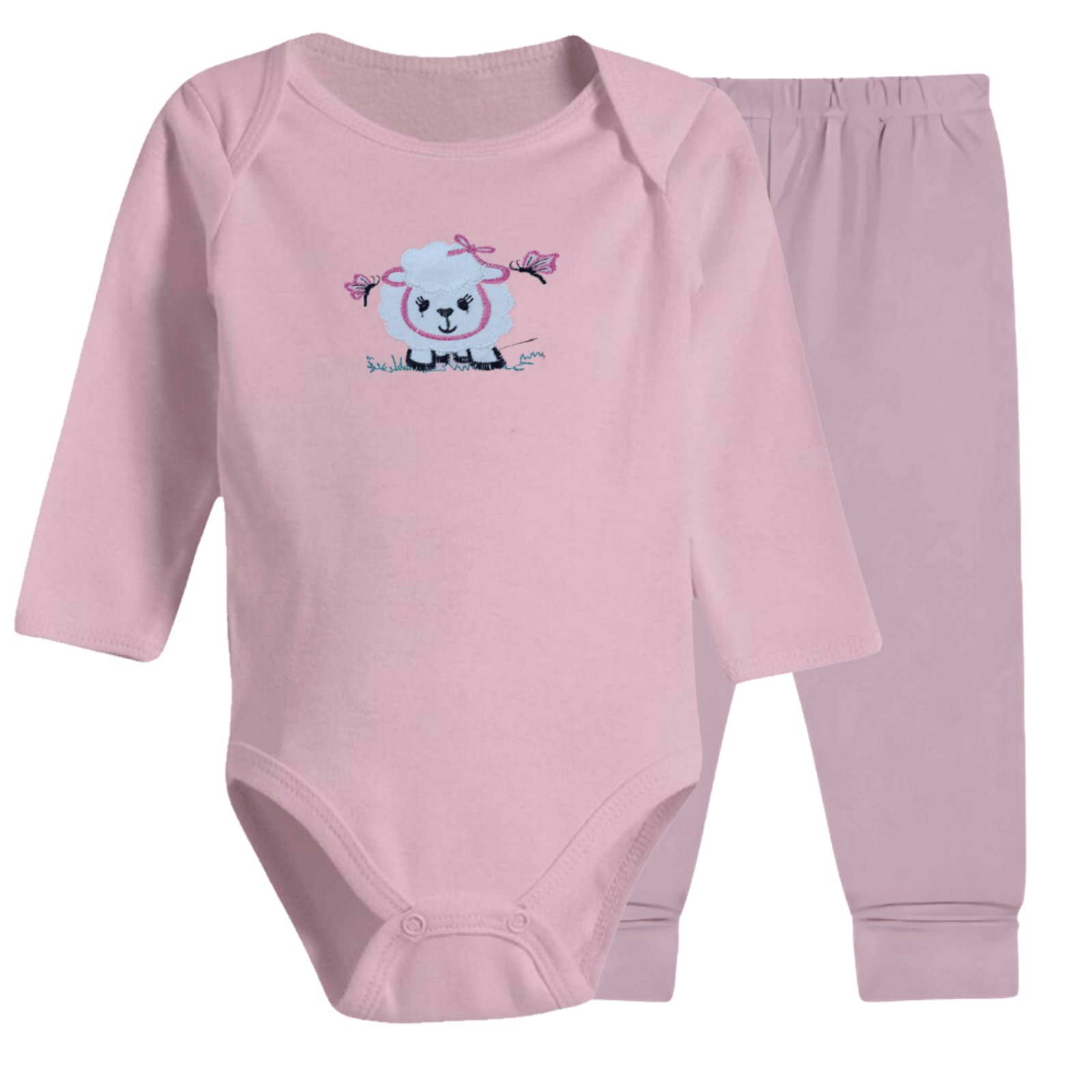 Infantil - Conjunto Body Bordado e Calça Mijão Tamanho 0 a 9 Meses Rosa