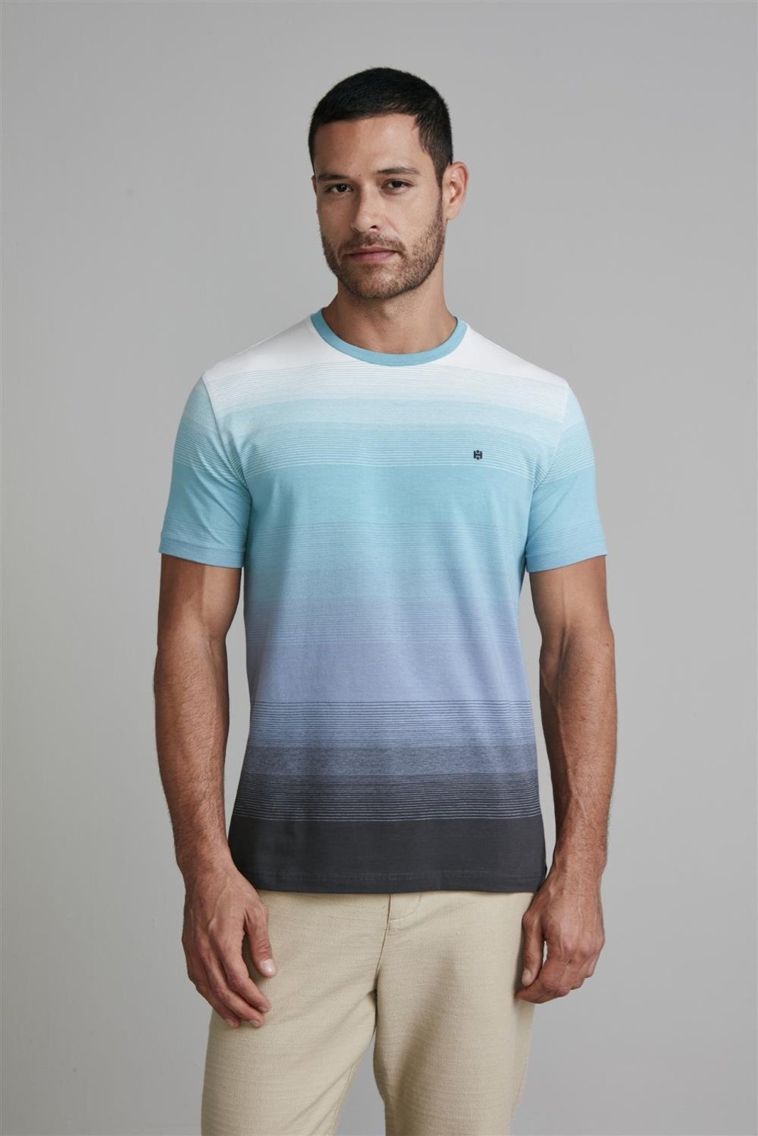 HIGHSTIL Camiseta Malha Slim Fit - Creme / Cinza Chumbo
