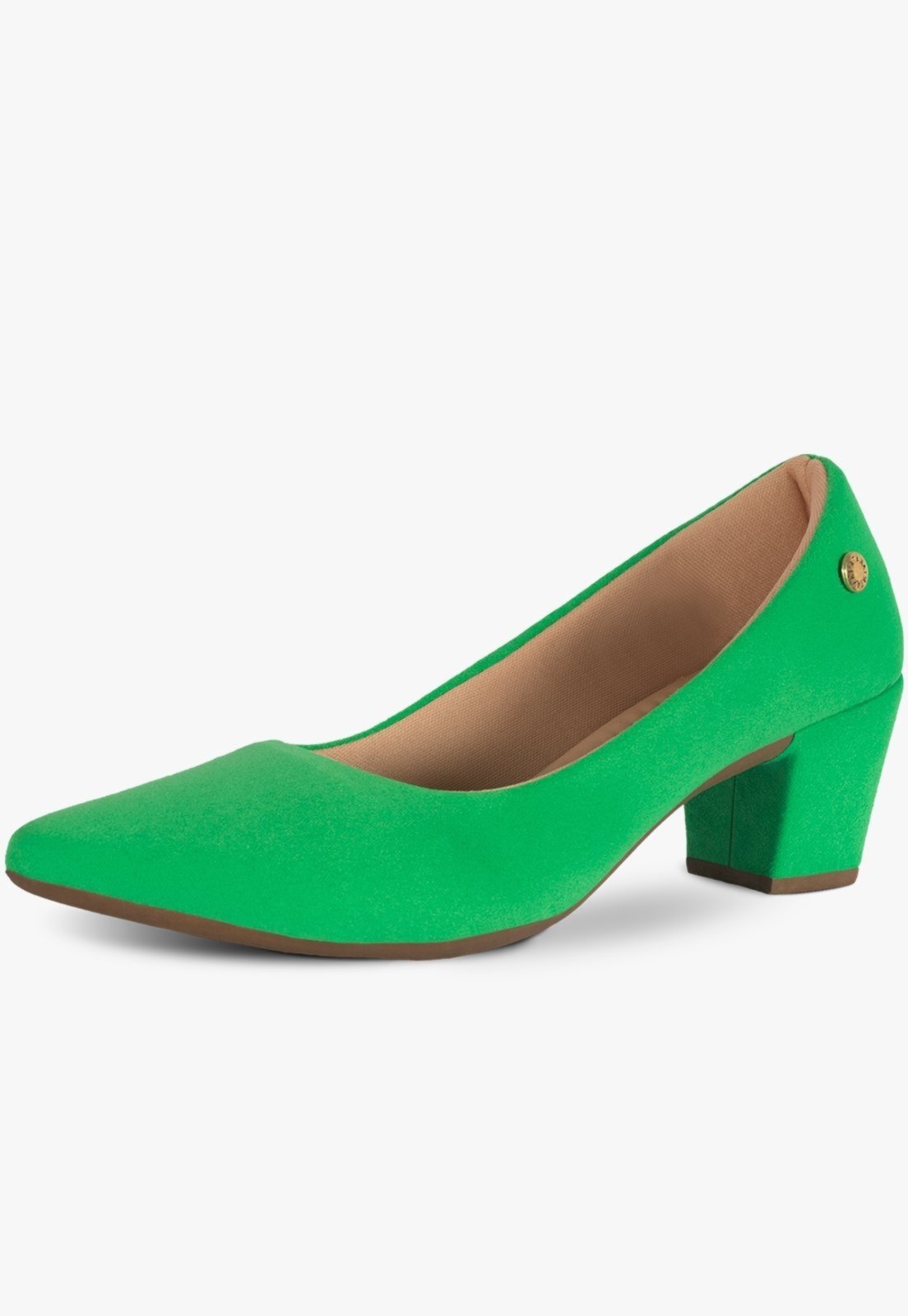 Scarpin Feminino Takata Salto Bloco Baixo Grosso Camurça Bico Fino Verde Kiwi