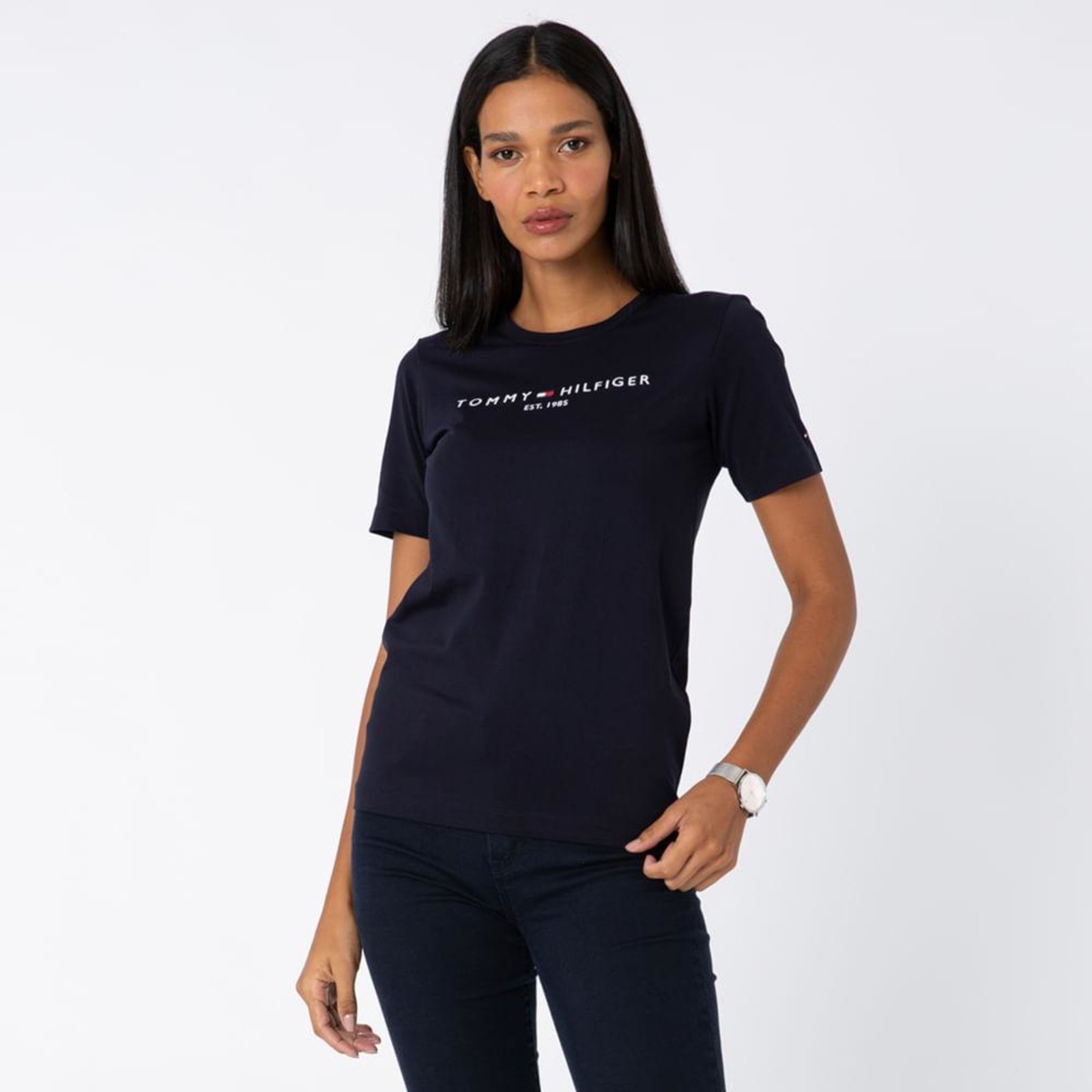 Vista 2 Camiseta Clássica Com Logo Tommy Hilfiger azul Tommy Hilfiger azul