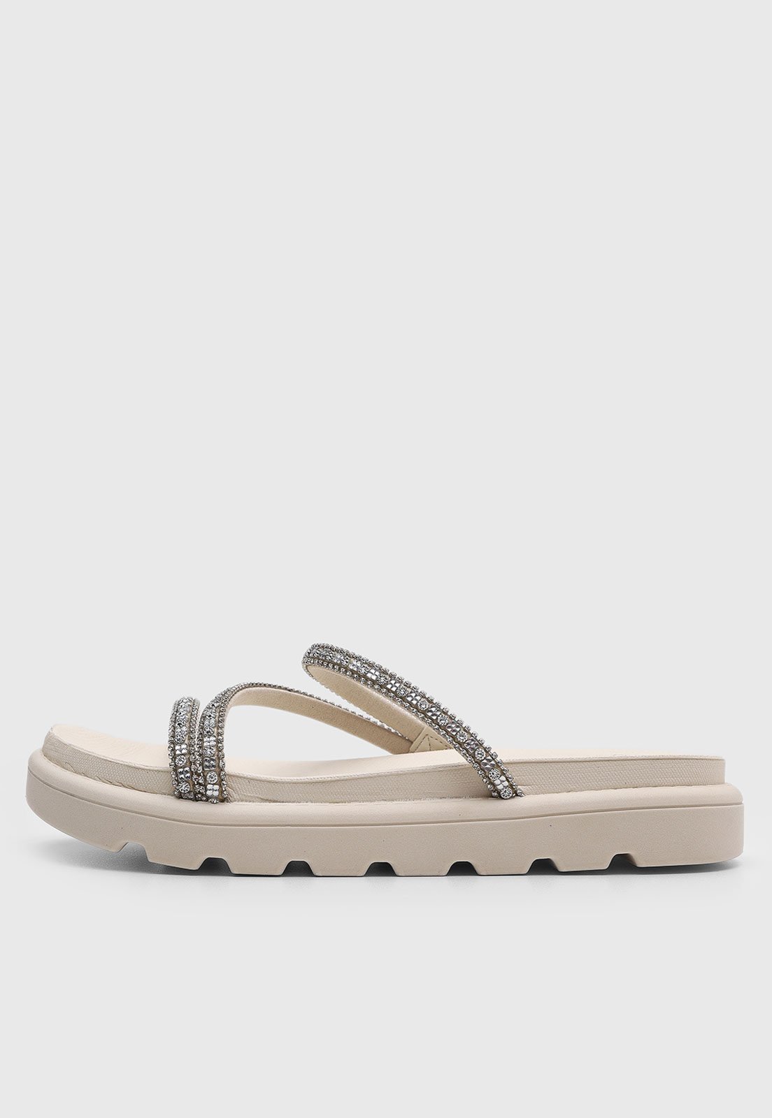 Rasteira Feminina Vizzano Tiras Pedrarias Off-White