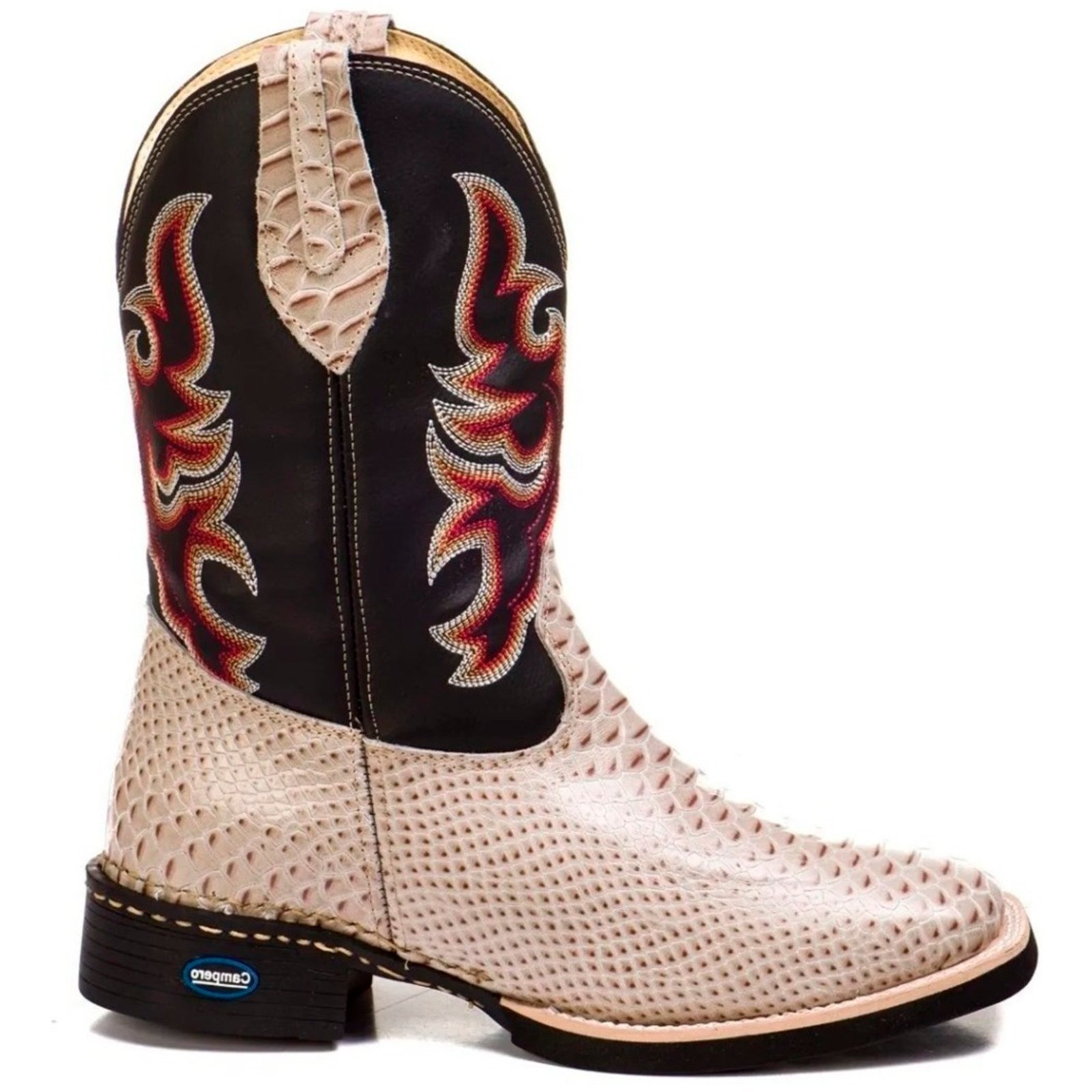 Vista 2 Bota Texana Couro Campero Bico Quadrado Anaconda Gelo branco Campero branco