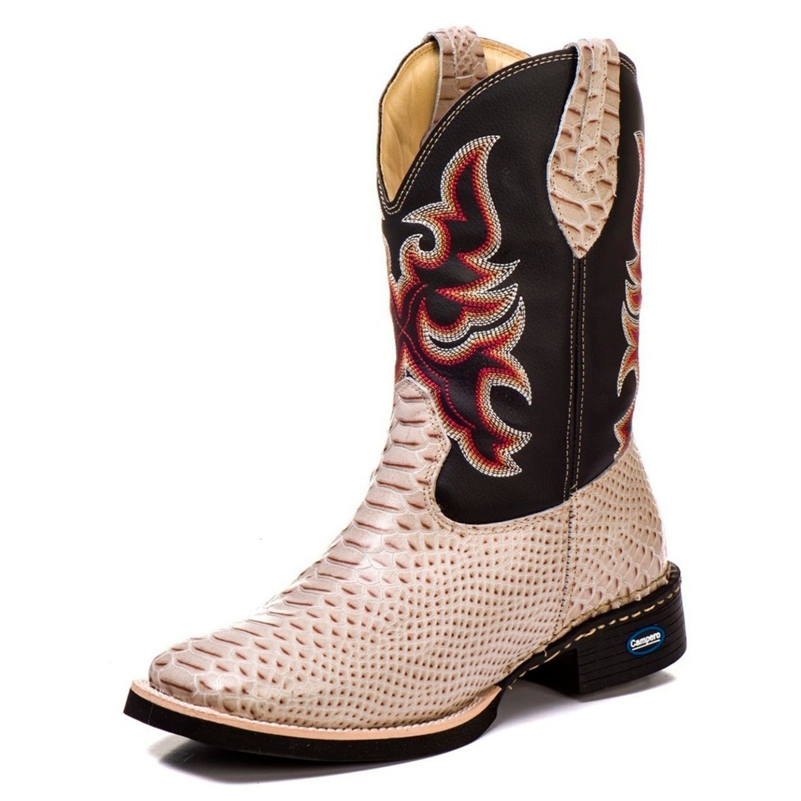 Vista 3 Bota Texana Couro Campero Bico Quadrado Anaconda Gelo branco Campero branco