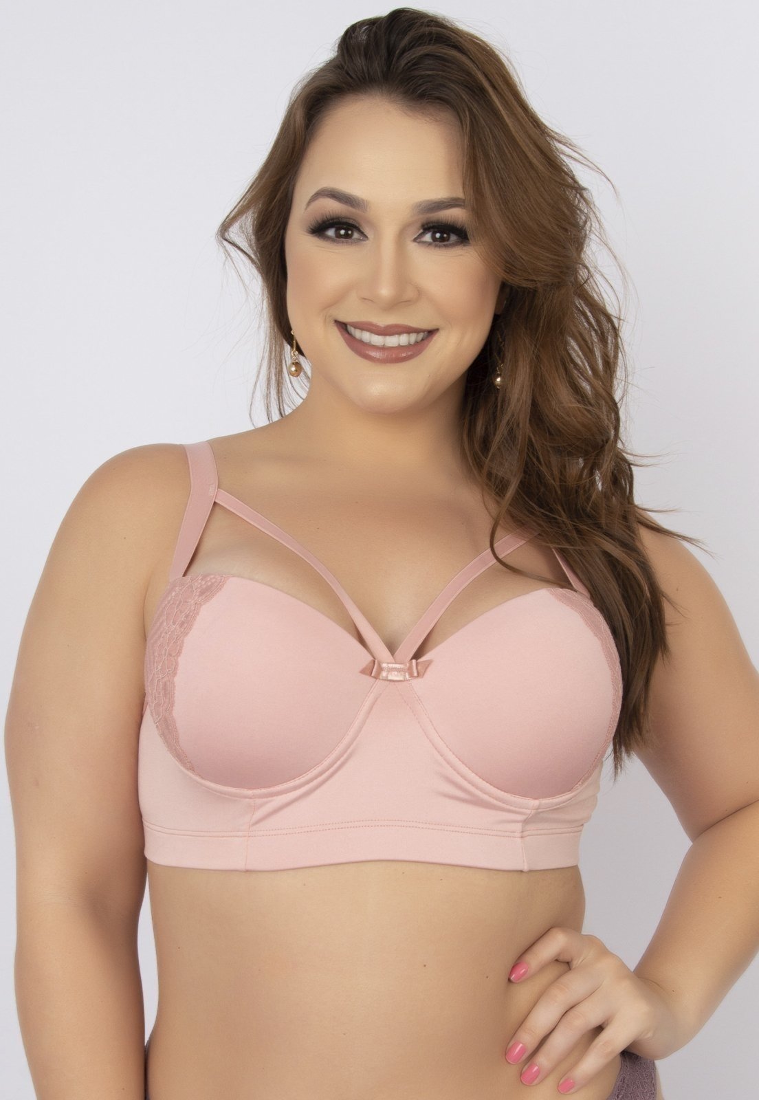 Soutien Reforçado WLS Modas com Renda e Bojo Strappy Rosa Claro