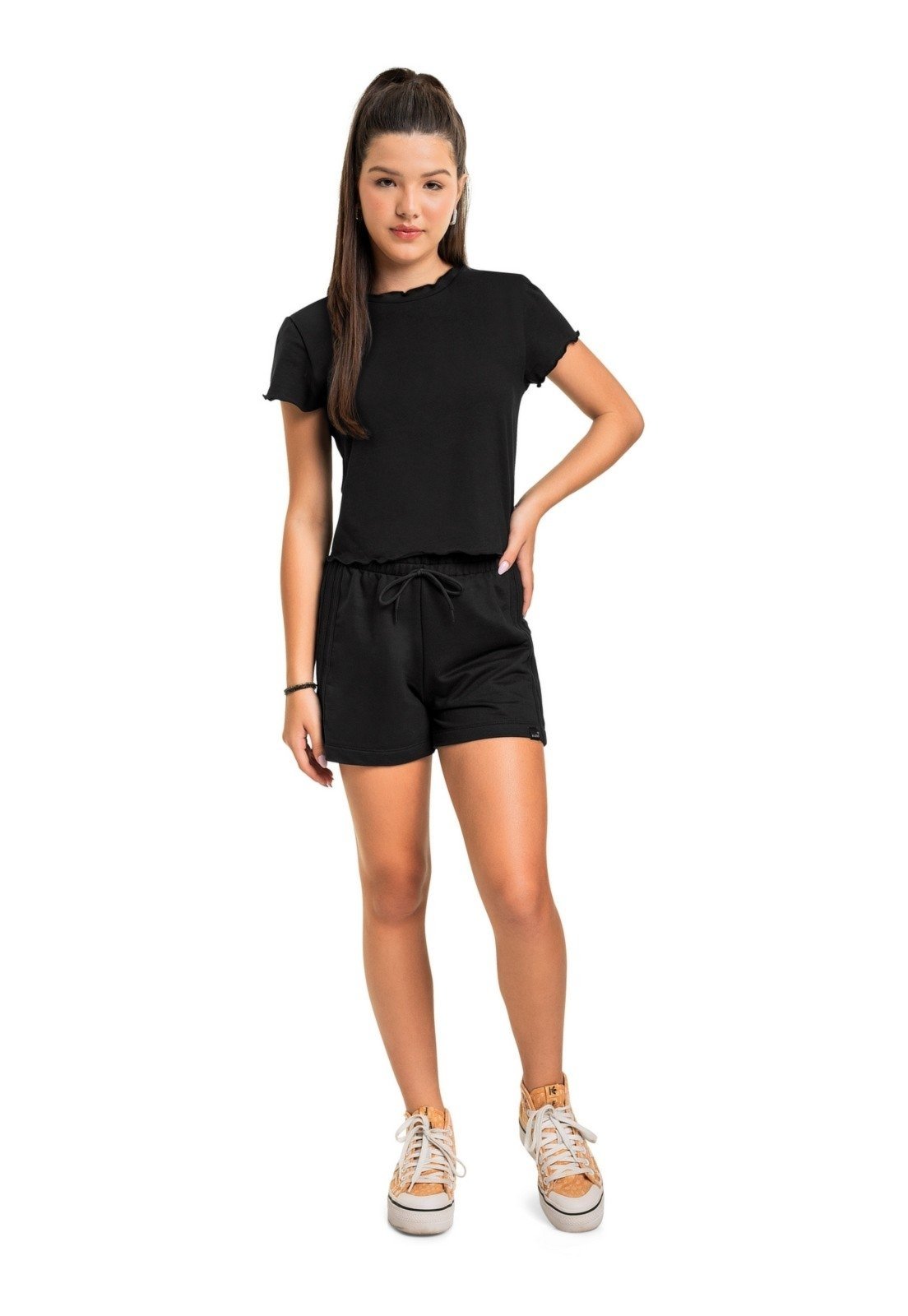 Vista 2 Infantil - Blusa Básica Juvenil para Menina Gloss preto Gloss preto