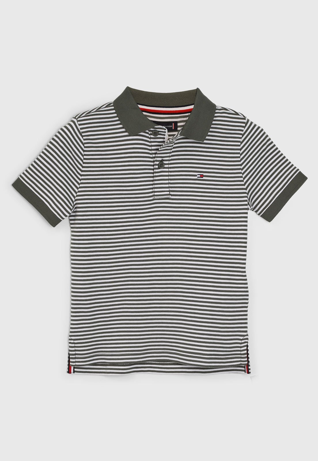 Infantil – Camiseta Polo Tommy Hilfiger Listrada Verde Oliva