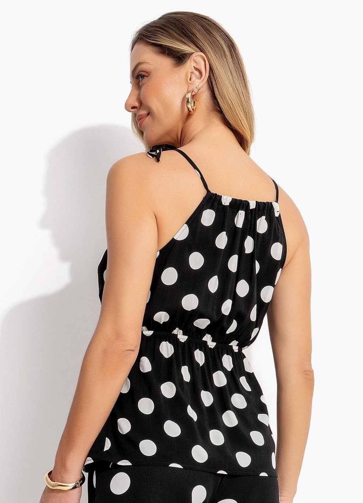 Vista 3 Blusa Em Viscose Plana Poá Quintess preto Quintess preto