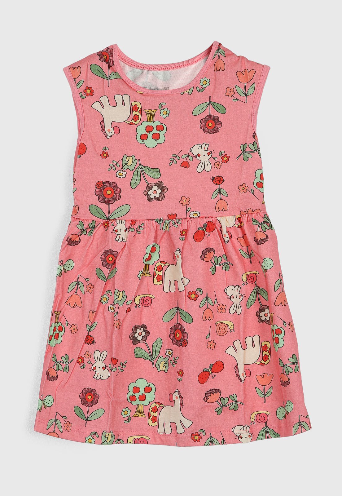 Vestido Brandili Estampa Floral e Animal Colorido Rosa
