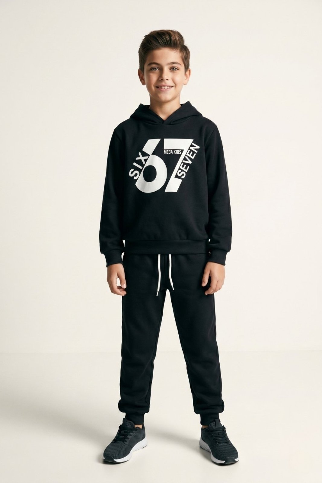 Infantil - Conjunto Masculino Moletom Peluciado Six Seven - Preto