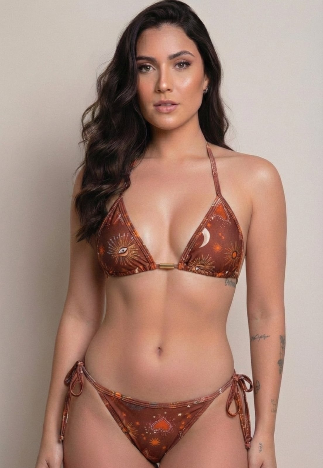 Biquíni WLS Modas Cortininha Tanga Fio Brilhoso Estampado