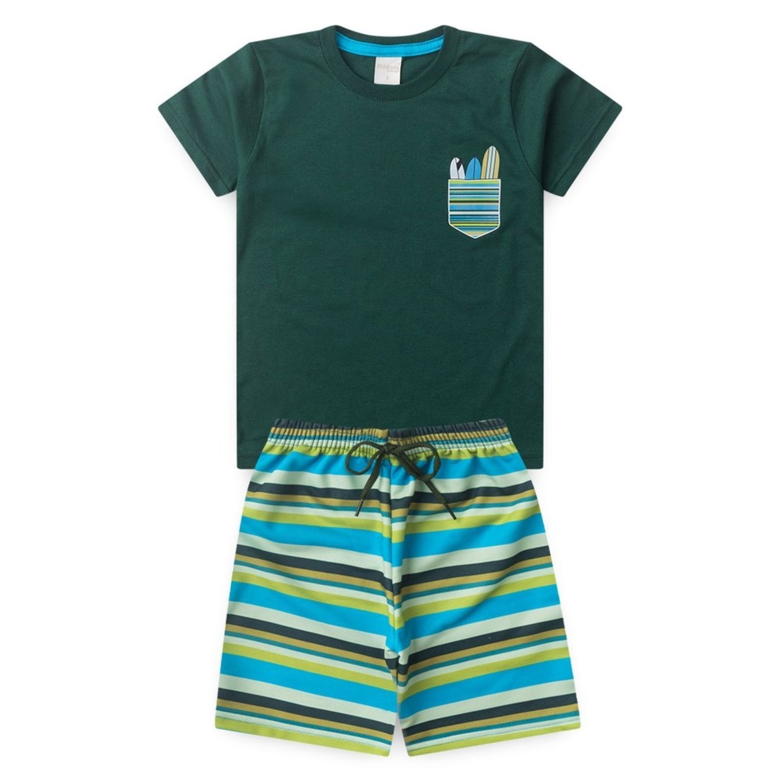 Vista 3 Infantil - Conjunto Verão Menino Camiseta e Bermuda Com Cadarço Surf Molekada verde Molekada verde