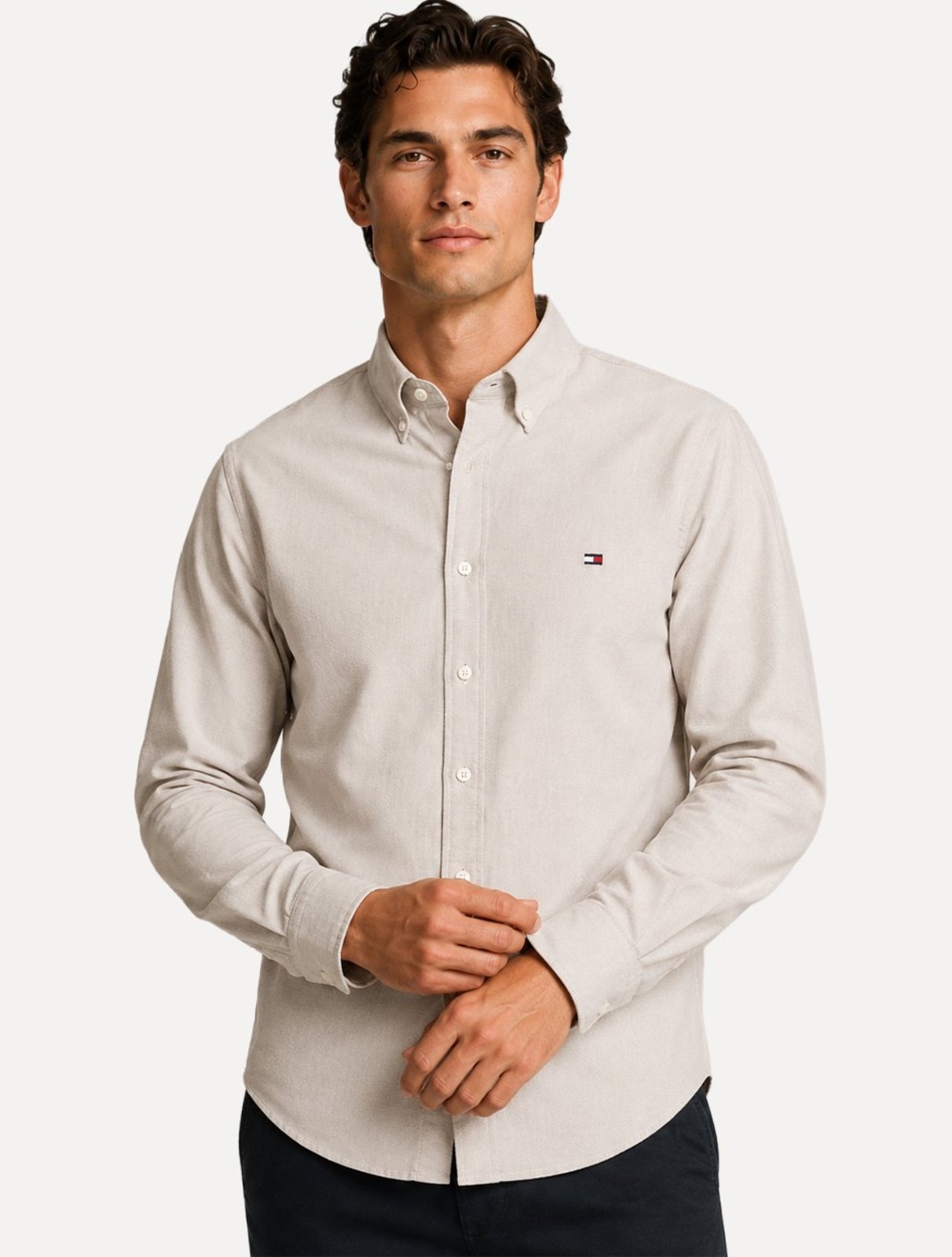 Camisa Tommy Hilfiger Masculina Regular Core Oxford Cáqui
