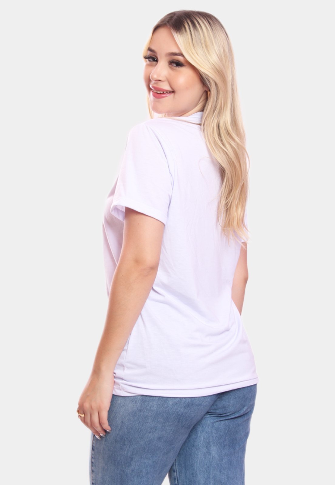 Vista 3 Tshirt Blusa Feminina Arco Iris Estampada Manga Curta Camiseta Camisa ADRIBEN branco ADRIBEN branco