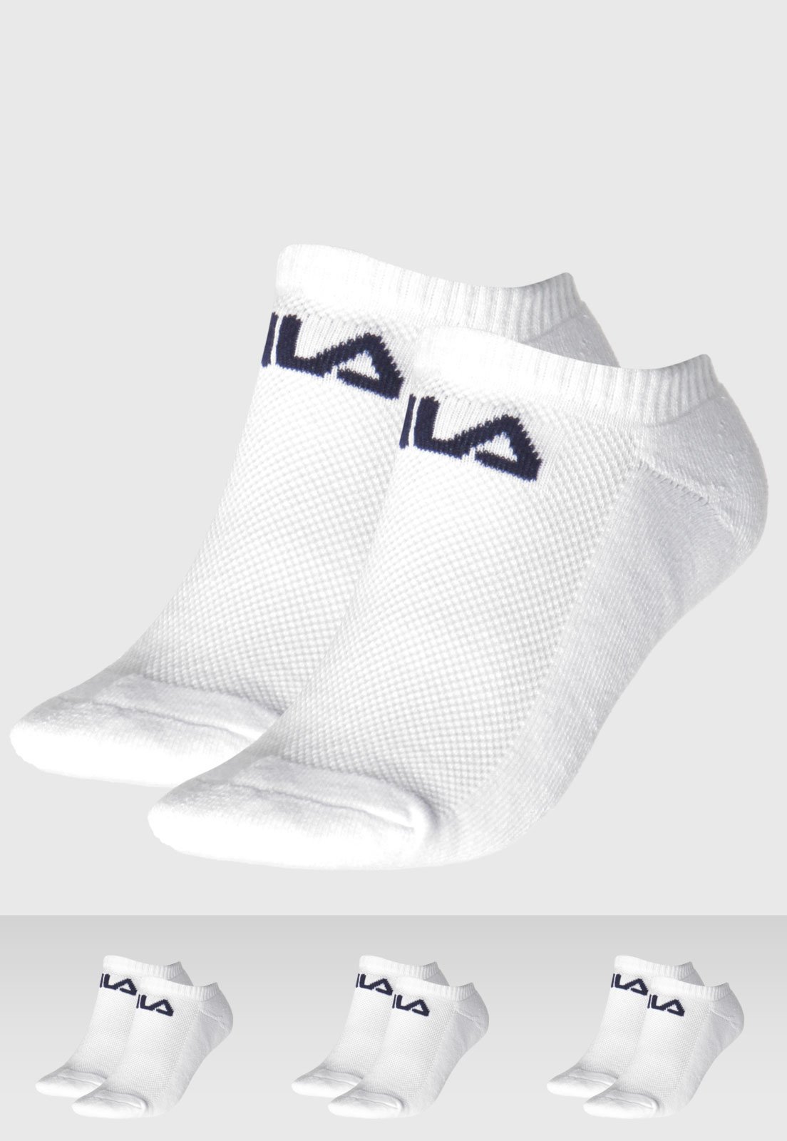 Kit 3pçs Meia Fila Cano Baixo Logo Branco