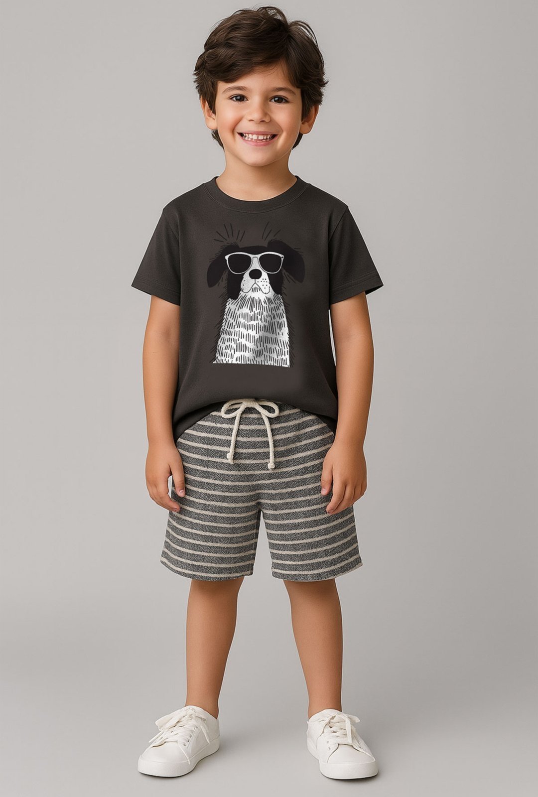Vista 3 Infantil - Camiseta T-shirt Algodão Estampada Dog Chumbo - 3 ao 14 - Look Look Infantil multicolorido Look Infantil multicolorido