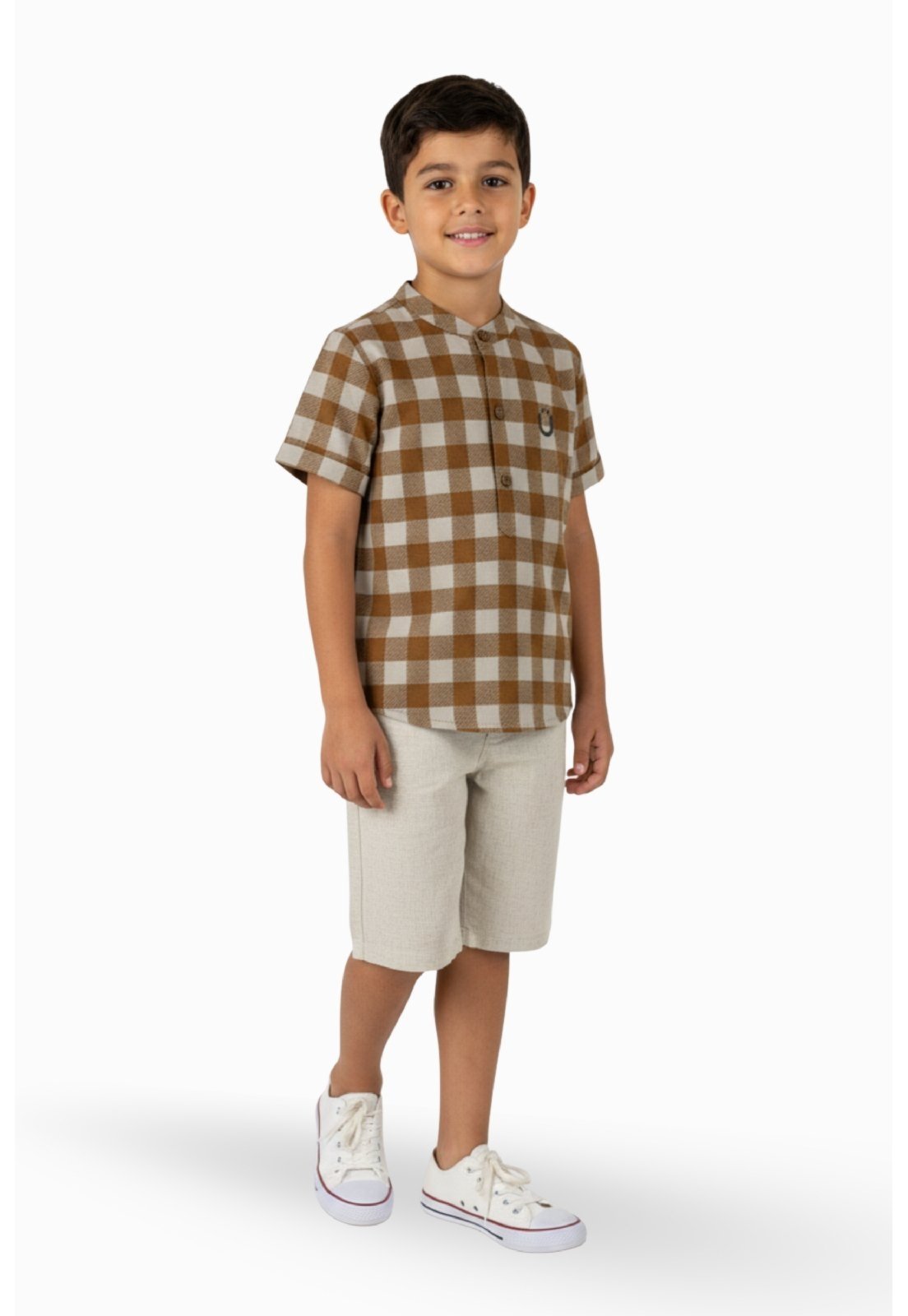 Vista 2 Infantil - Bata em Algodão Xadrez Guloseima laranja GULOSEIMA laranja