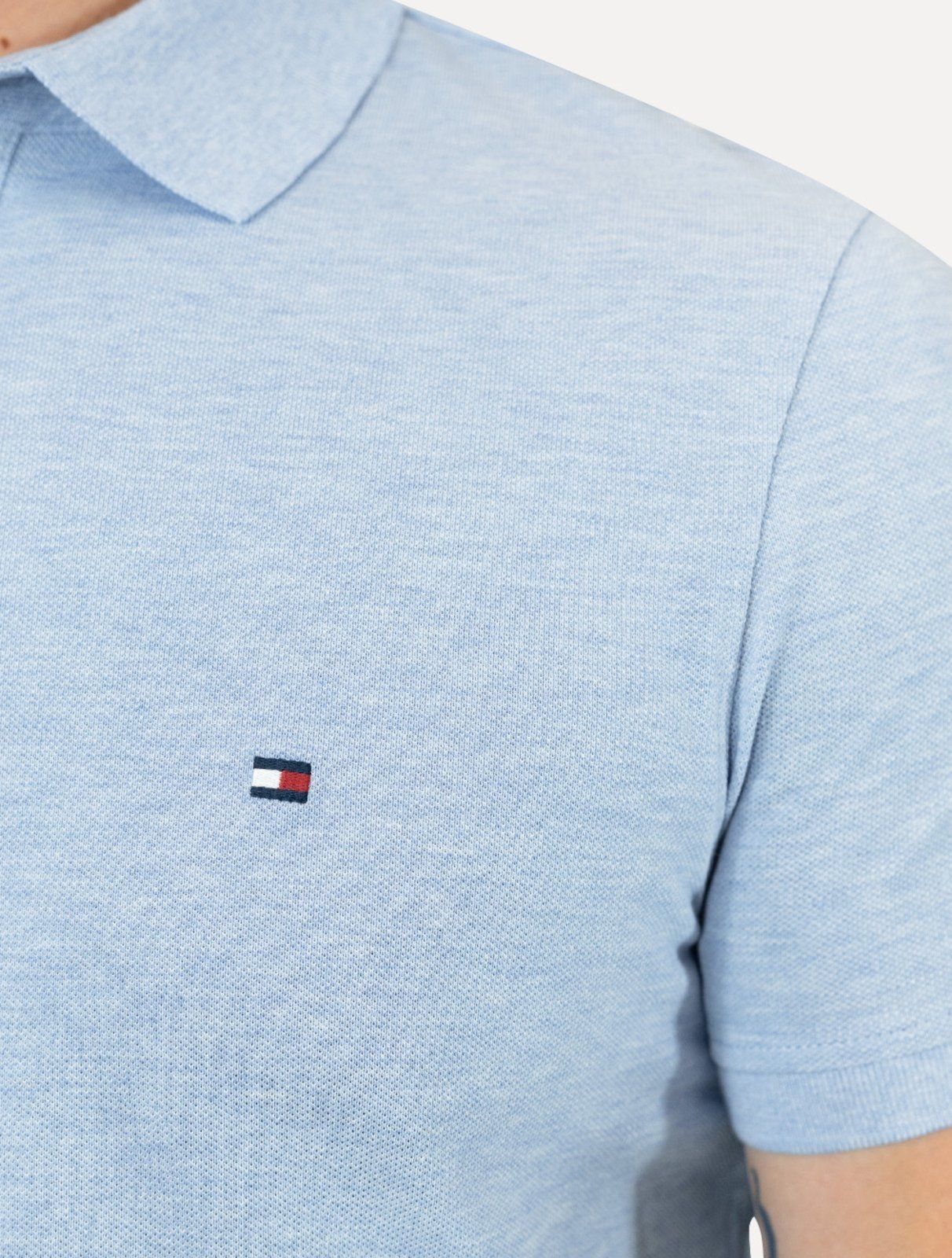 Vista 3 Polo Tommy Hilfiger Masculina Regular Piquet 1985 Claro Mescla azul Tommy Hilfiger azul