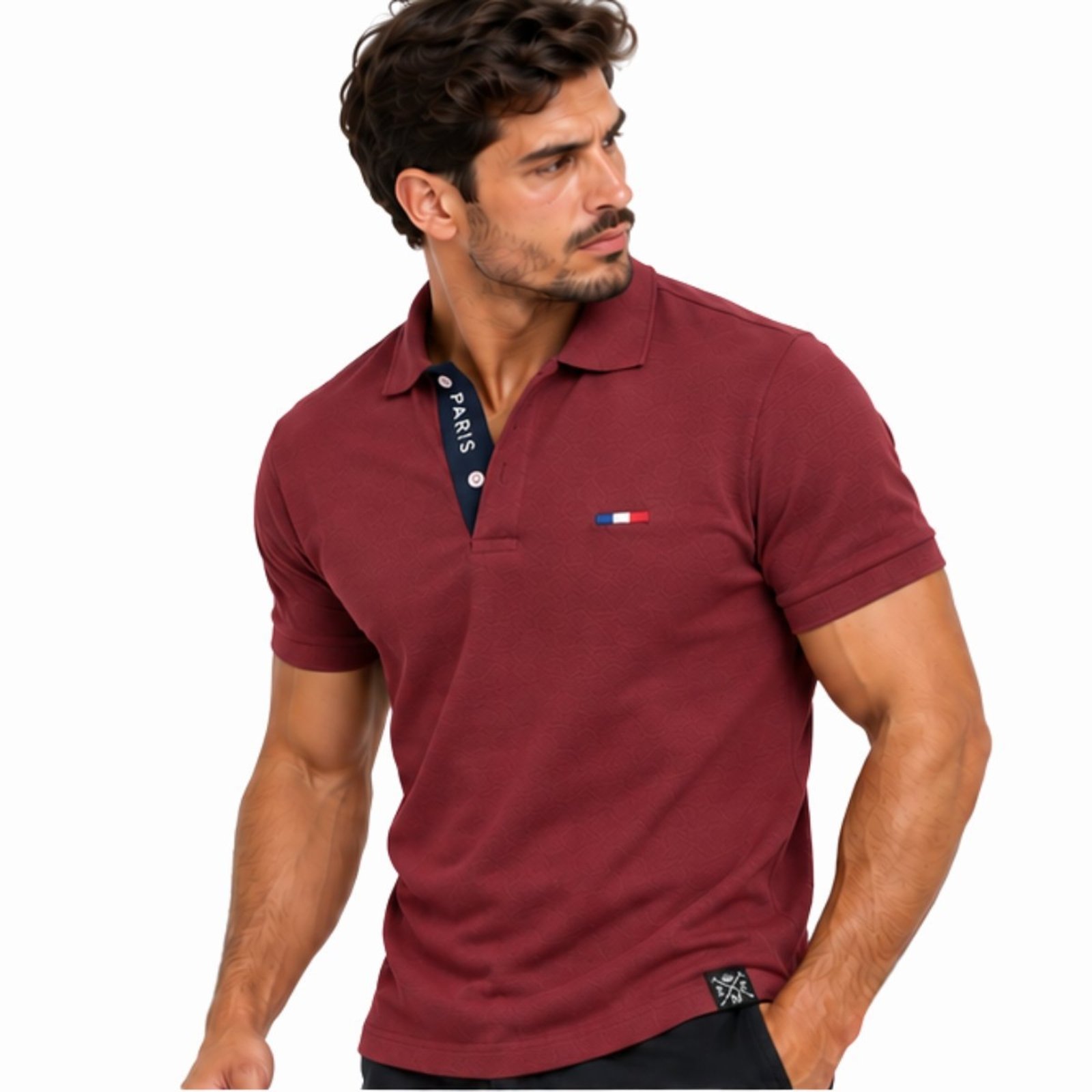 Camisa Polo Masculina FMF Bordado França Casual Premium Bordo