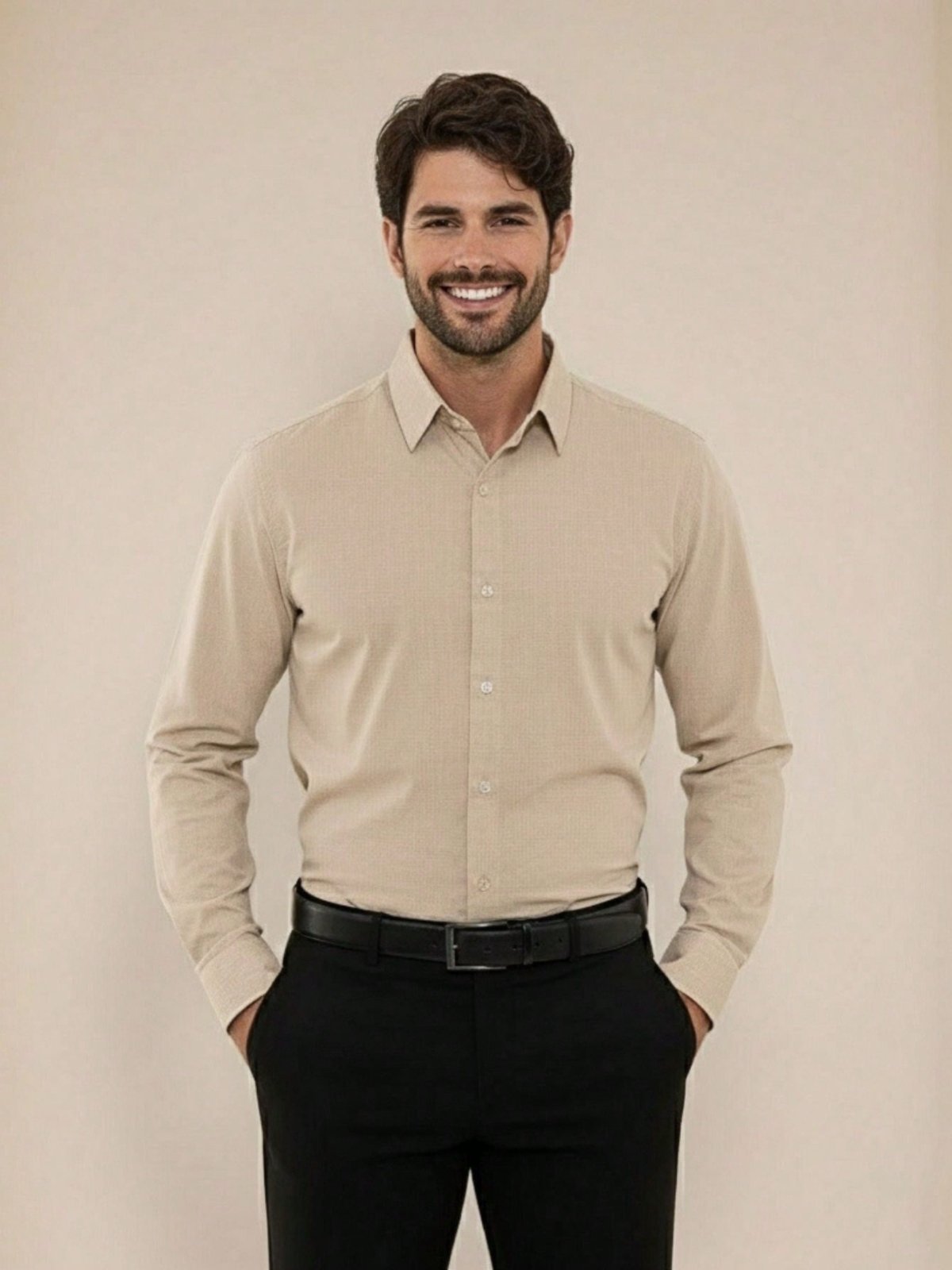 Camisa Social Masculina Premium Tipo Linho Bege Bege Claro