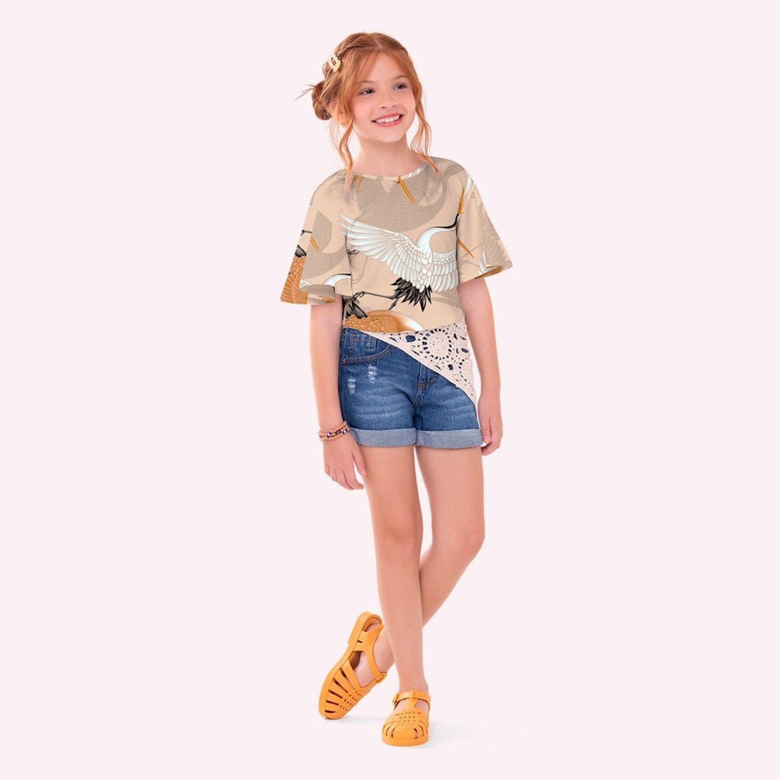Infantil - Blusa Cropped Menina Aves Nanai