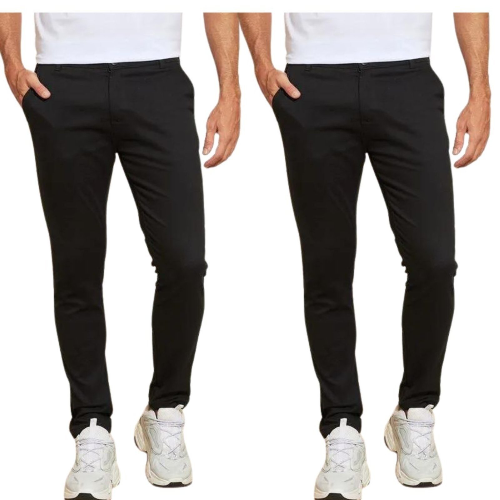 Kit 2 Calças FMF de Sarja Chino Com Bolso Traseiro Embutido Alfaiataria Skinny Preto