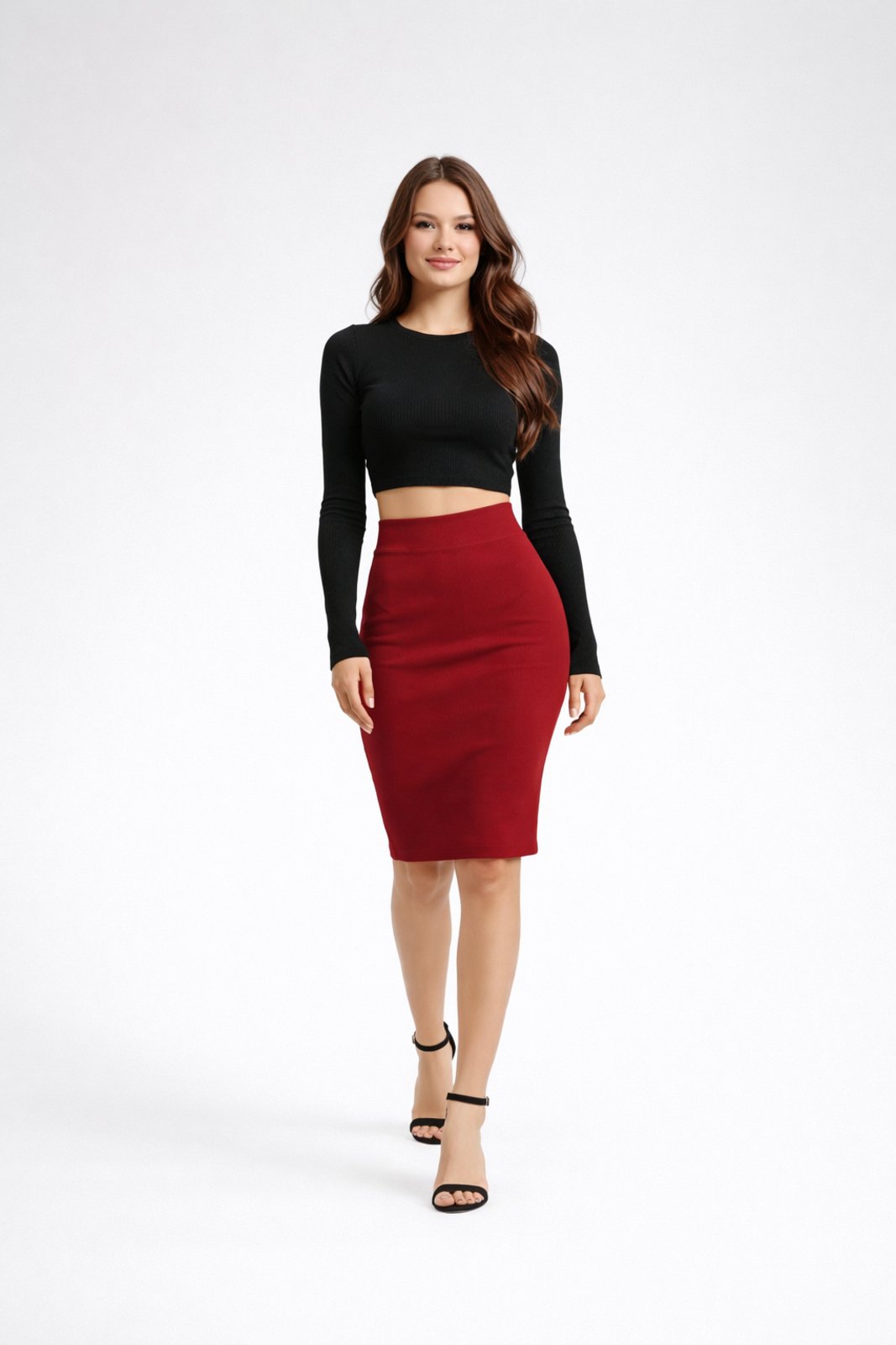 Saia Lápis D Bell Outlet Fashion Canelada Vermelha