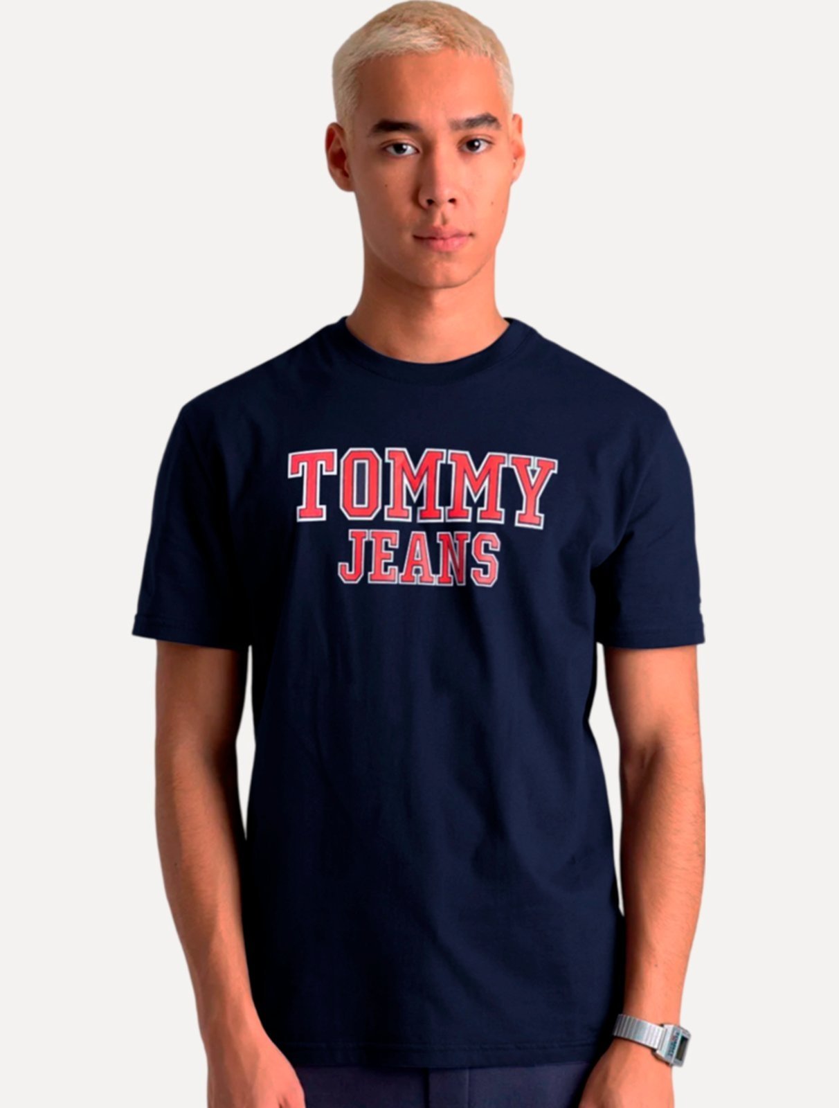 Camiseta Tommy Jeans Masculina Regular College Print Azul Marinho