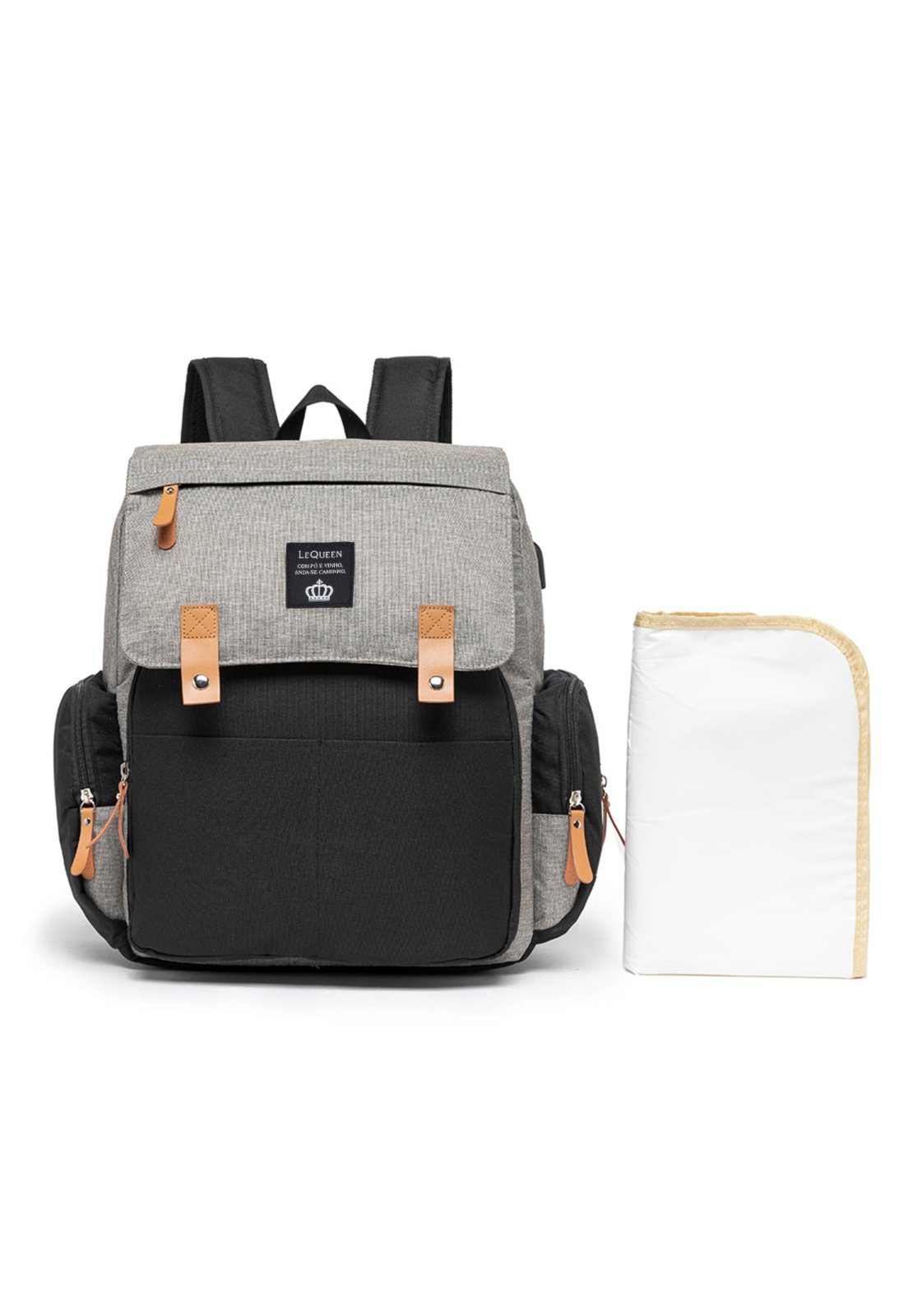 Infantil - Mochila Bolsa Maternidade Lequeen Impermeável Menina Menino Bolso Térmico PRETA