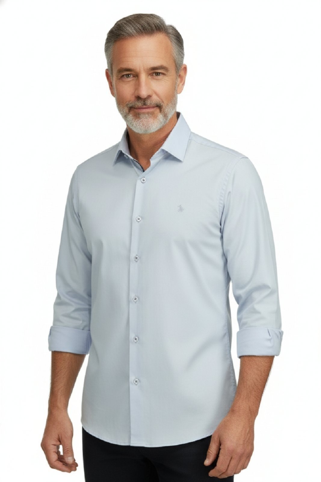 Camisa Manga Longa Amil Cinema Modelagem Slim Tecido Liso Algodão 1871 Prata