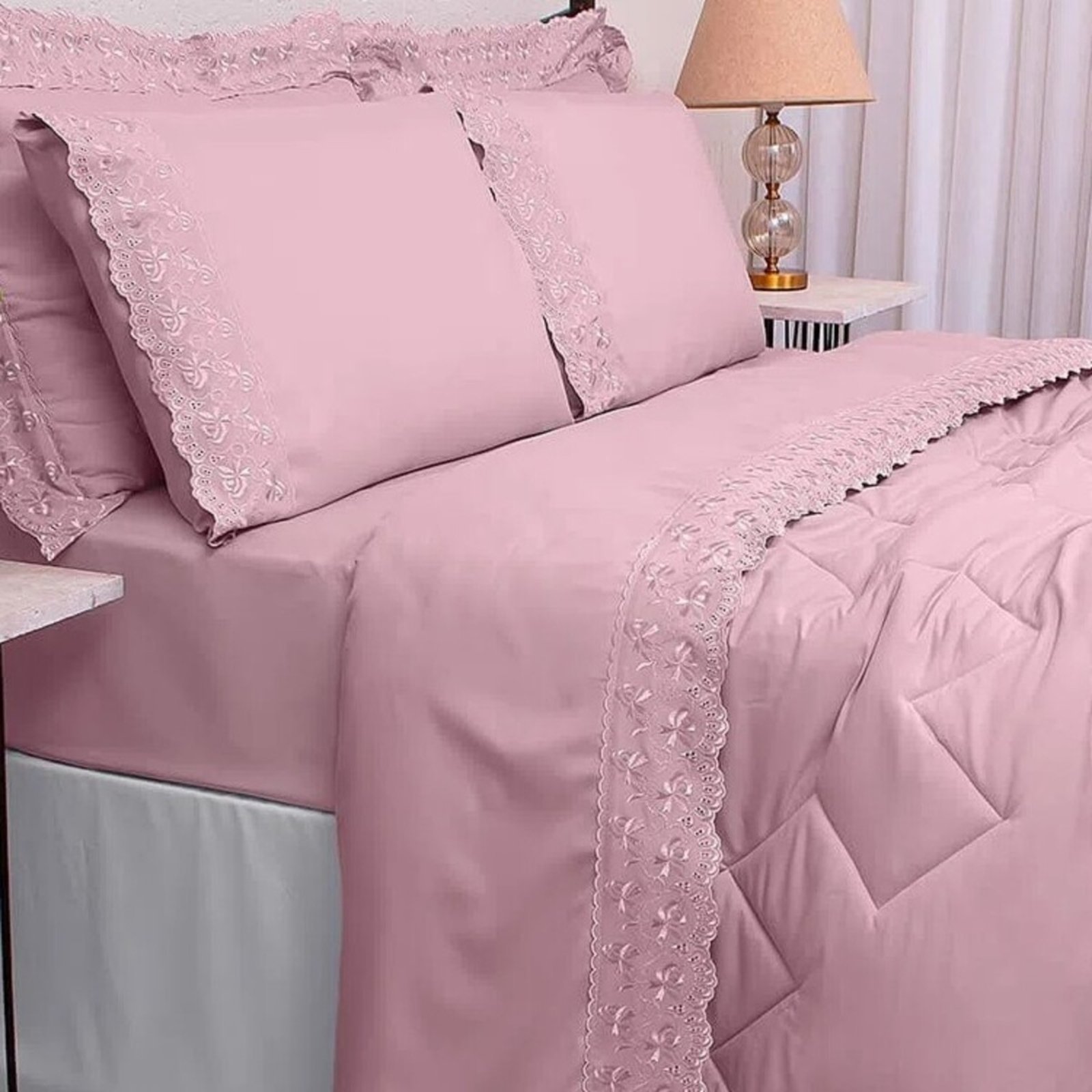Vista 3 Kit 2 Fronhas Buettner Renda Naira rosa Buettner rosa