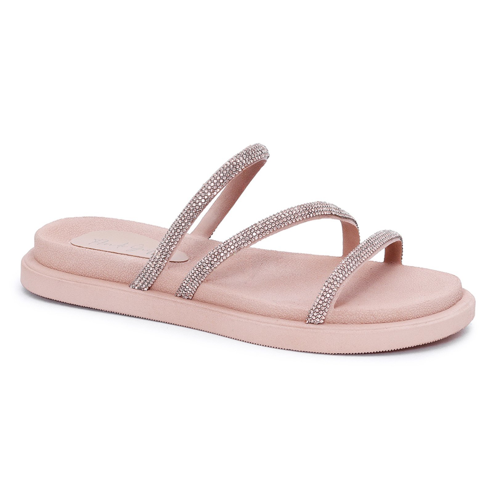 Sandália Papete F G Flor de Griffe Flat Brilho Nude