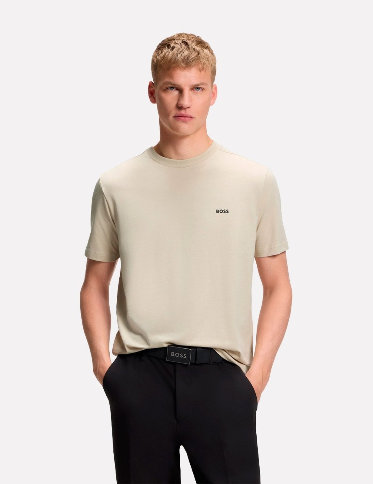 Camiseta Hugo Boss Masculina Regular Stretch Tee 275 Bege Claro