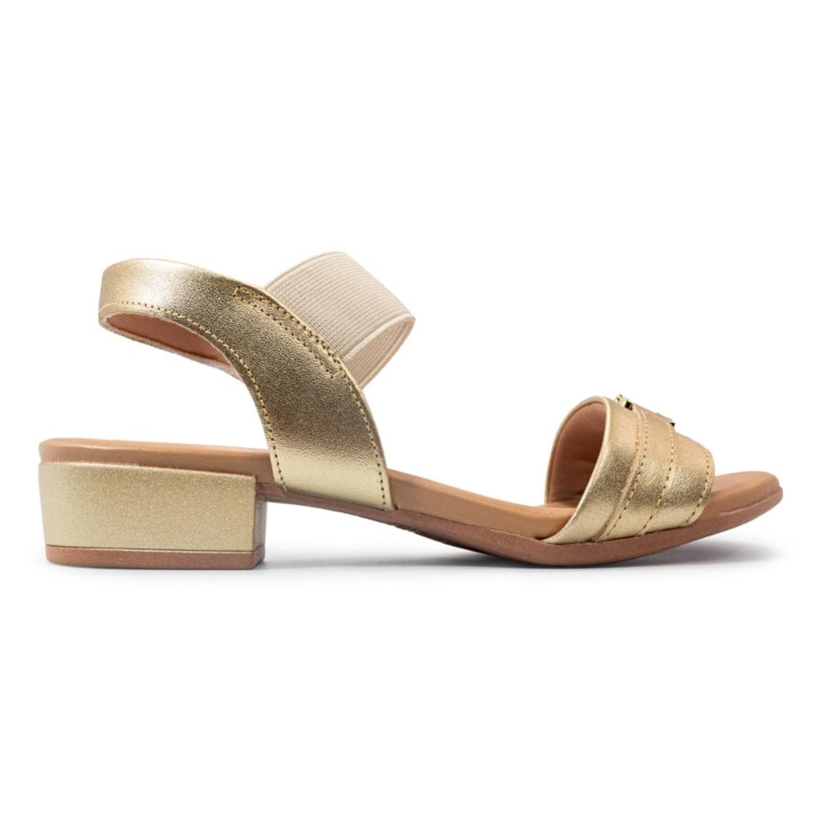 Sandália Usaflex Feminina Salto Bloco Baixo Couro Casual AI27013 Dourado