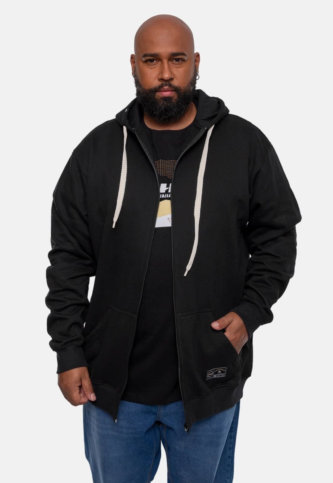 Moletom HD Canguru Aberto Plus Size Preto