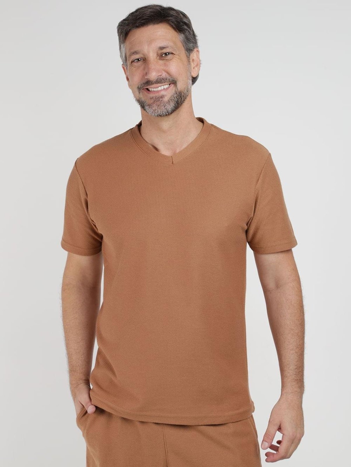 Camiseta Manga Curta Texturizada Masculina MARROM