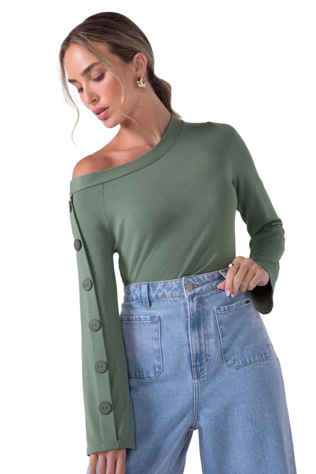 Blusa Feminina Gola Assimétrica Marialícia Verde