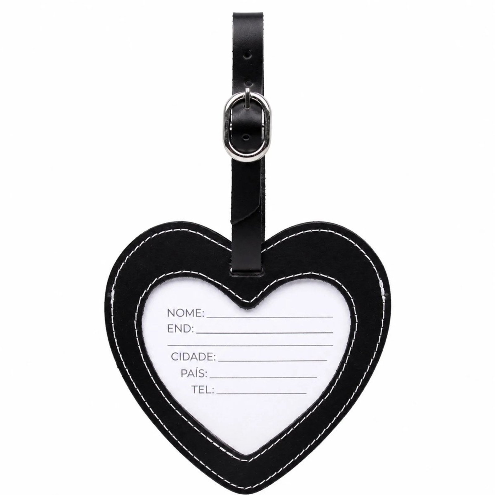 Tag Identificadora Coração em Couro Artlux ID007 Preto
