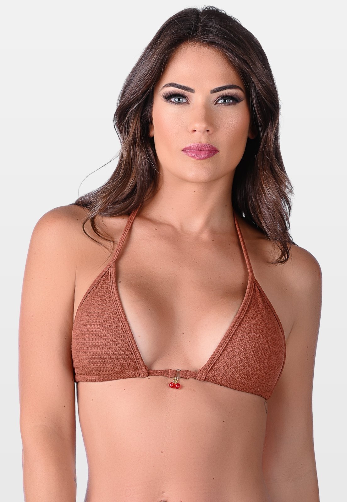 Top Summer Soul Cortininha Com Bojo Texturizado Marrom