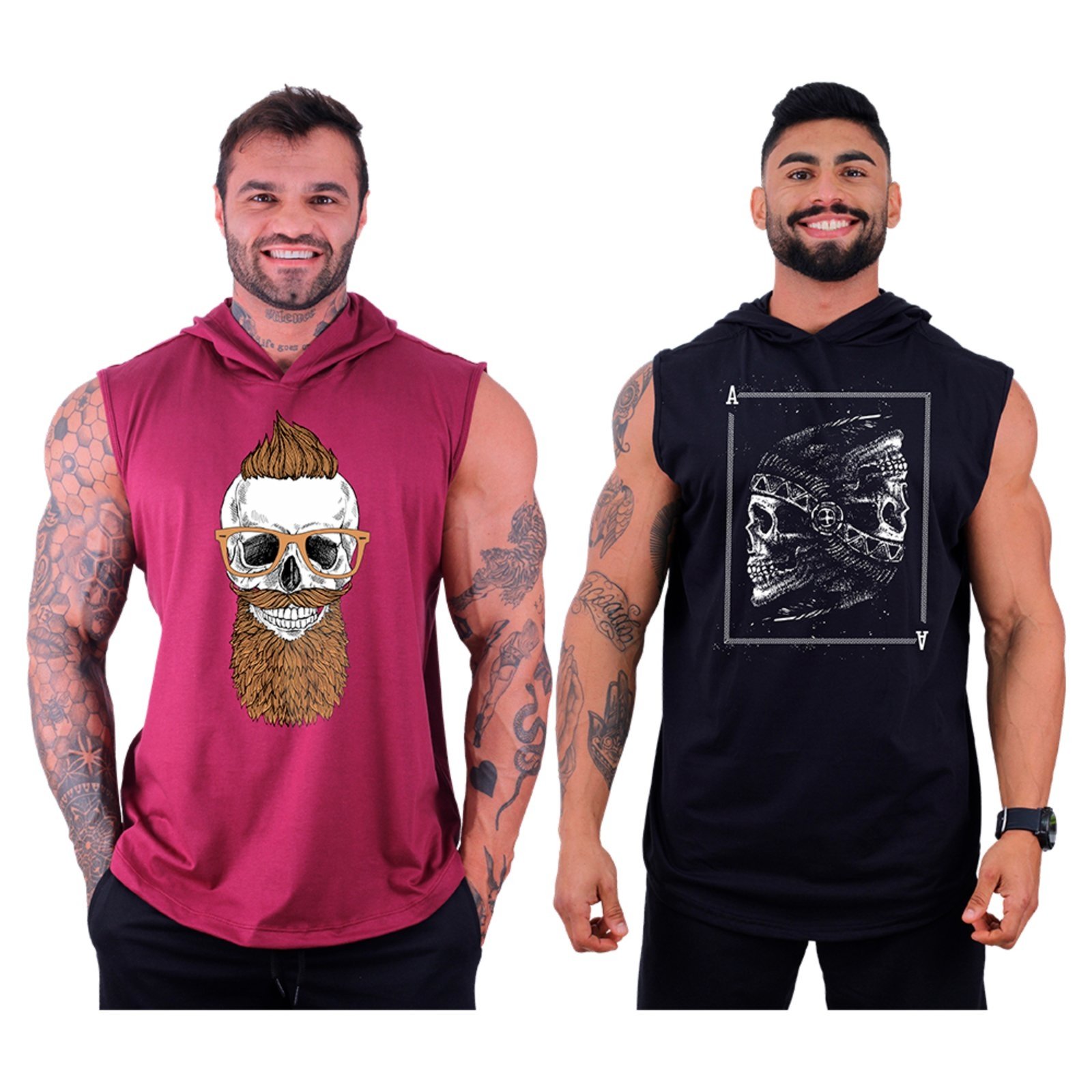 Kit 2 Regatas Longline Machão Com Touca Algodão Alto Conceito Caveira