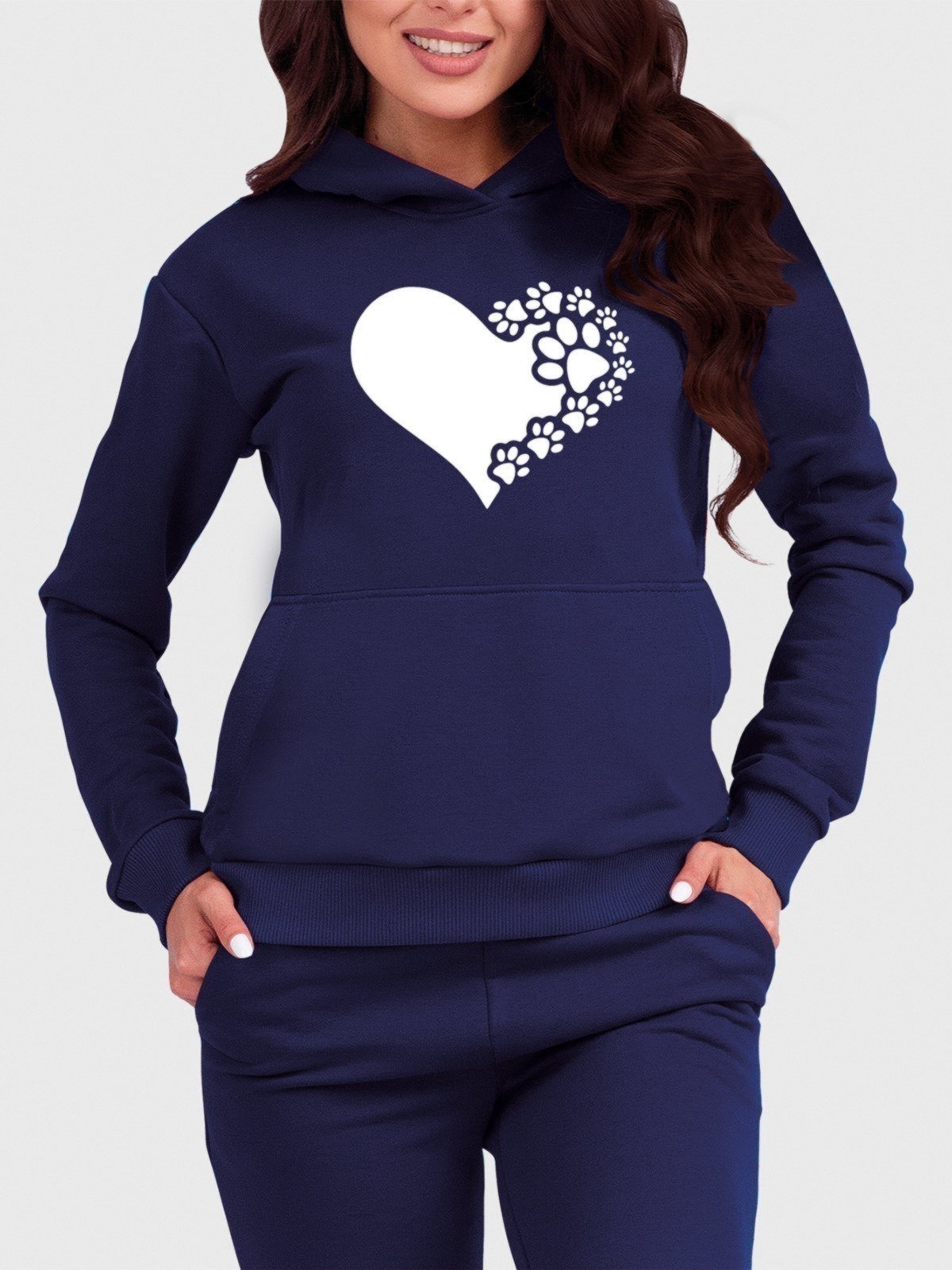Blusa de Frio Moletom Flanelado Benellys Coração de Patas Canguru Marinho