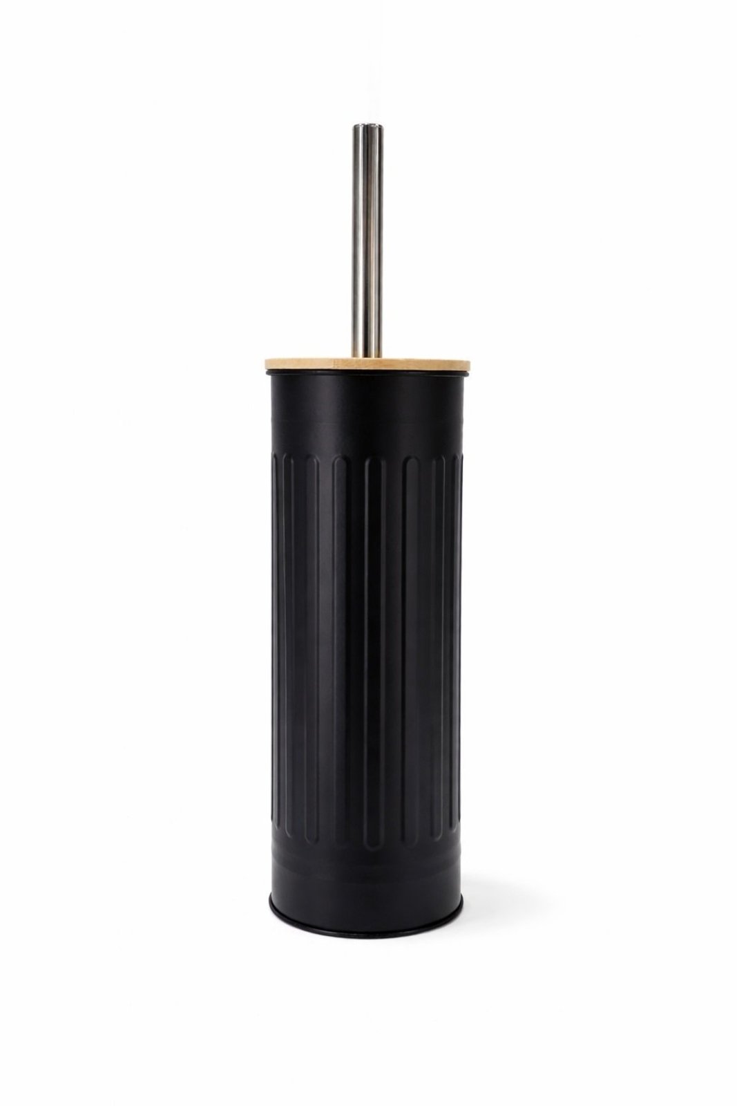 Escova Sanitária Com Tampa de Bambu Fluted 9,5x9,5x38cm Jolitex - Preta