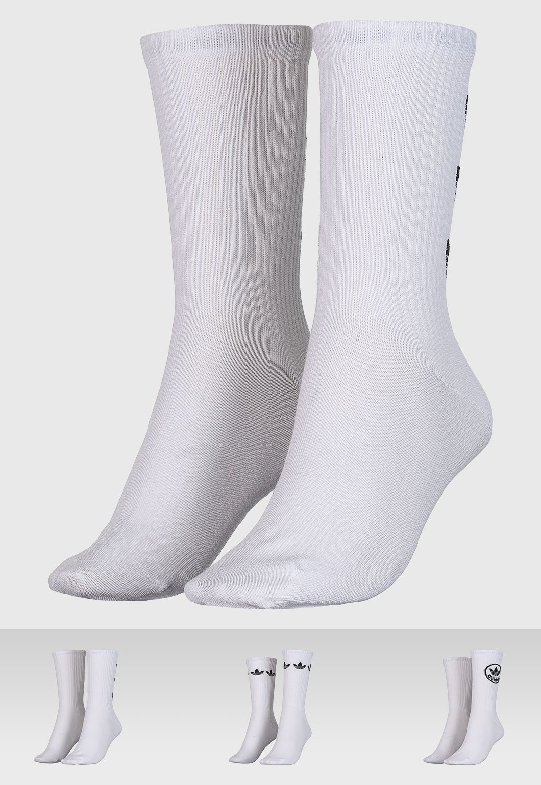 Vista 2 Meia Unissex Adidas Originals Trefoil Crew Branca branco adidas Originals branco