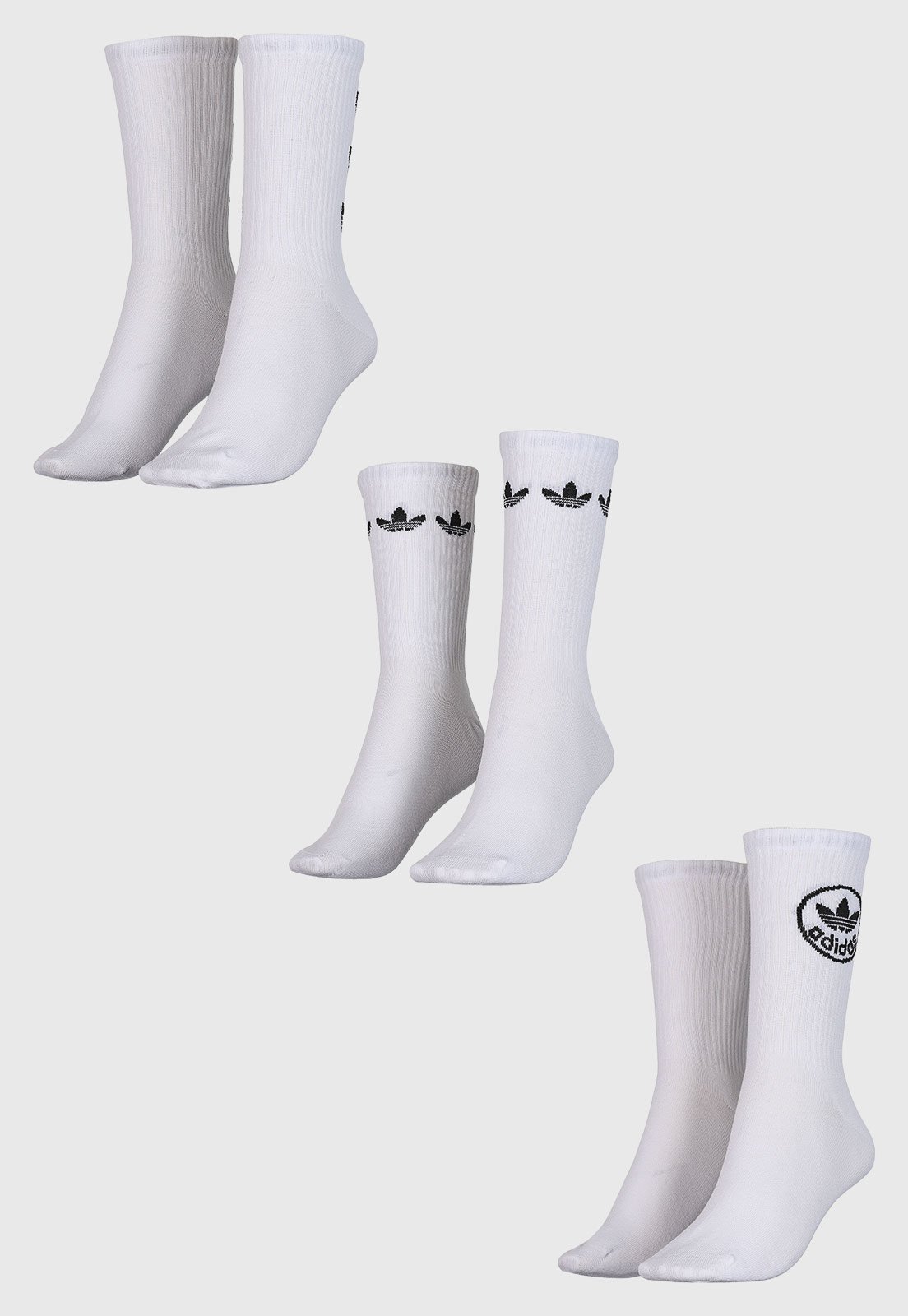 Vista 3 Meia Unissex Adidas Originals Trefoil Crew Branca branco adidas Originals branco