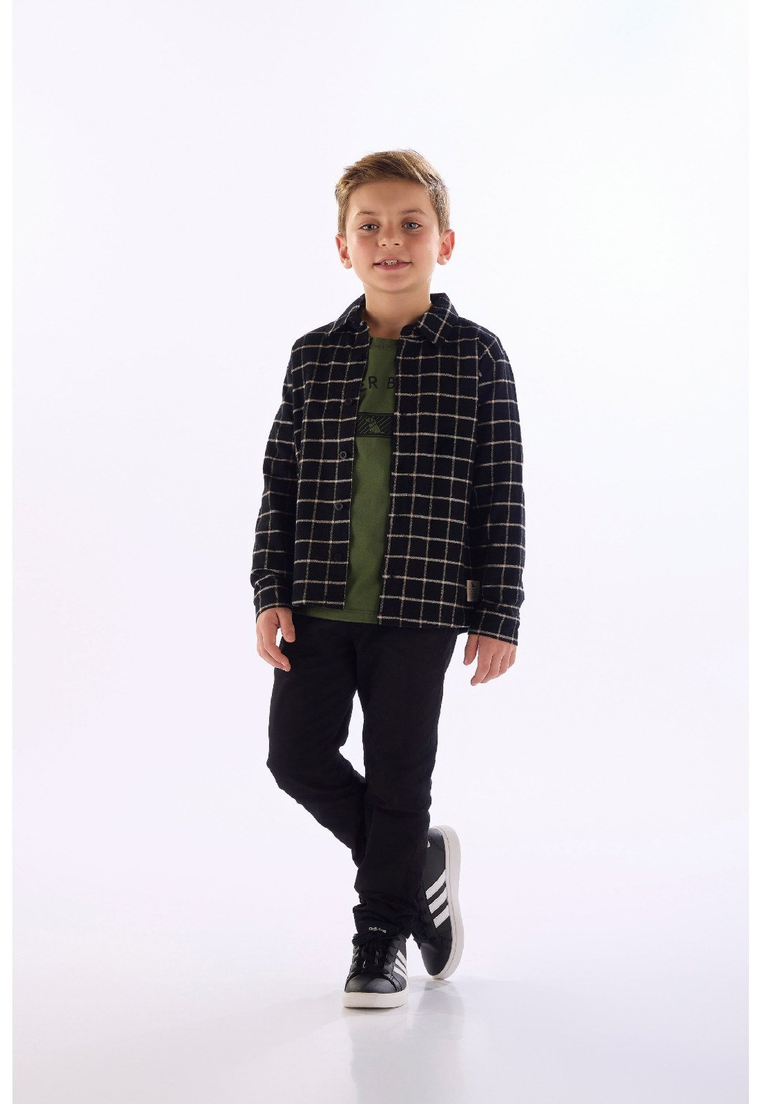 Infantil - Camisa Manga Longa Estampa Xadrez Quimby Preto